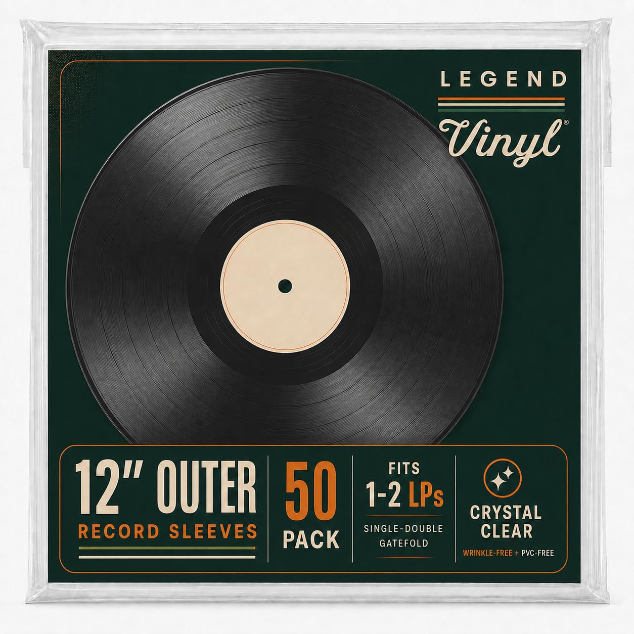 Legend Koszulki na winyle 12”, krystalicznie przezroczyste, odporne na zagniecenia, wytrzymałe, chronią przed blaknięciem, pasują do większości składanych okładek i podwójnych płyt, 50 szt.
