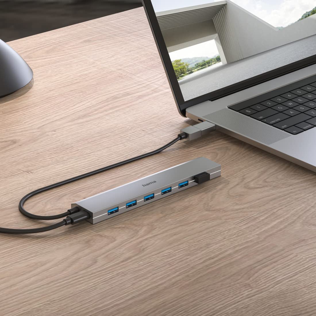 Hama Hub USB 7 porte (porta USB-A e USB-C con alimentatore, 7 x USB-A per mouse, tastiera, disco rigido esterno, chiavetta USB, ecc., alloggiamento in alluminio, adattatore USB per ufficio, casa