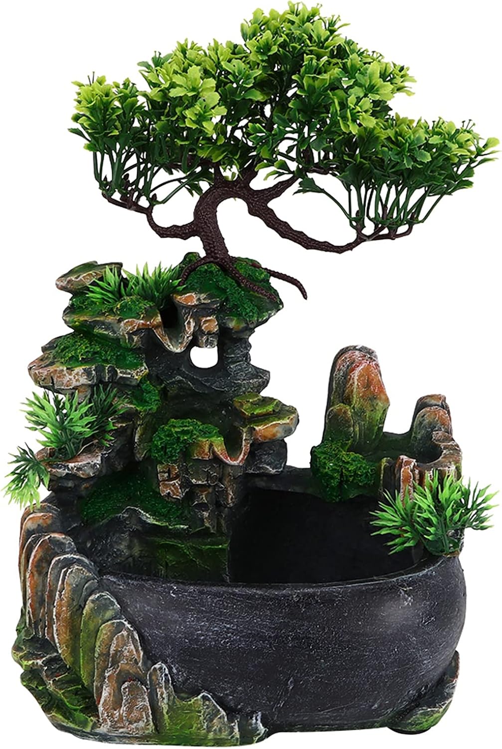 Indoor Water Fountain, Indoor Fountains and Waterfalls with Color LED Light & ON/Off Switch, Small Rockery Stream Tabletop Fountain Waterfall Decor for Home Office Bedroom