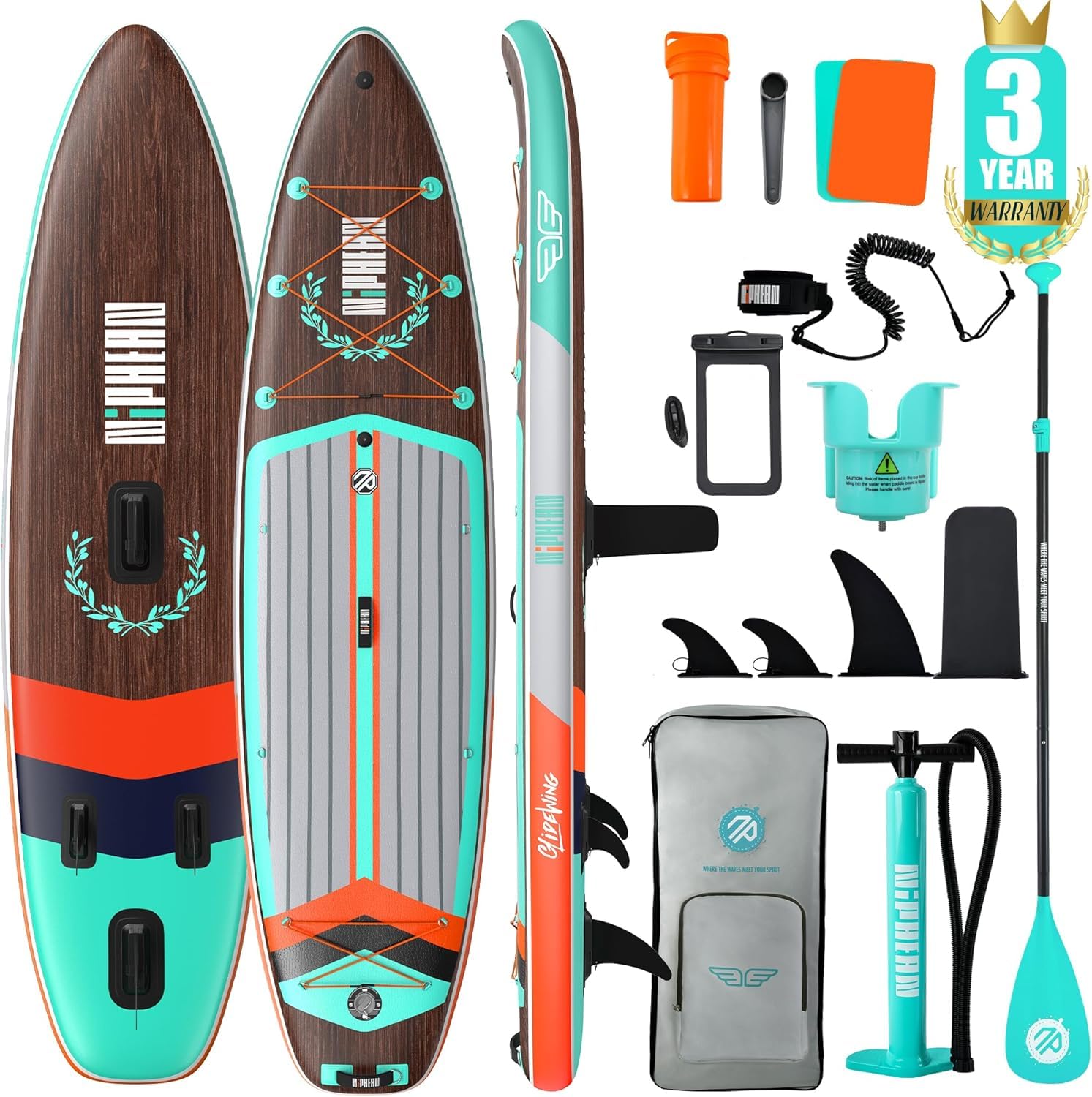 Niphean (Extra Large) Inflatable Paddle Board, SUP for 2+1 People/Family, Stand Up Paddle Board with (Beginner Friendly) StabilTrac Fin, Waterproof Phone Pouch, Paddleboards Inflatable, Gift Ideas