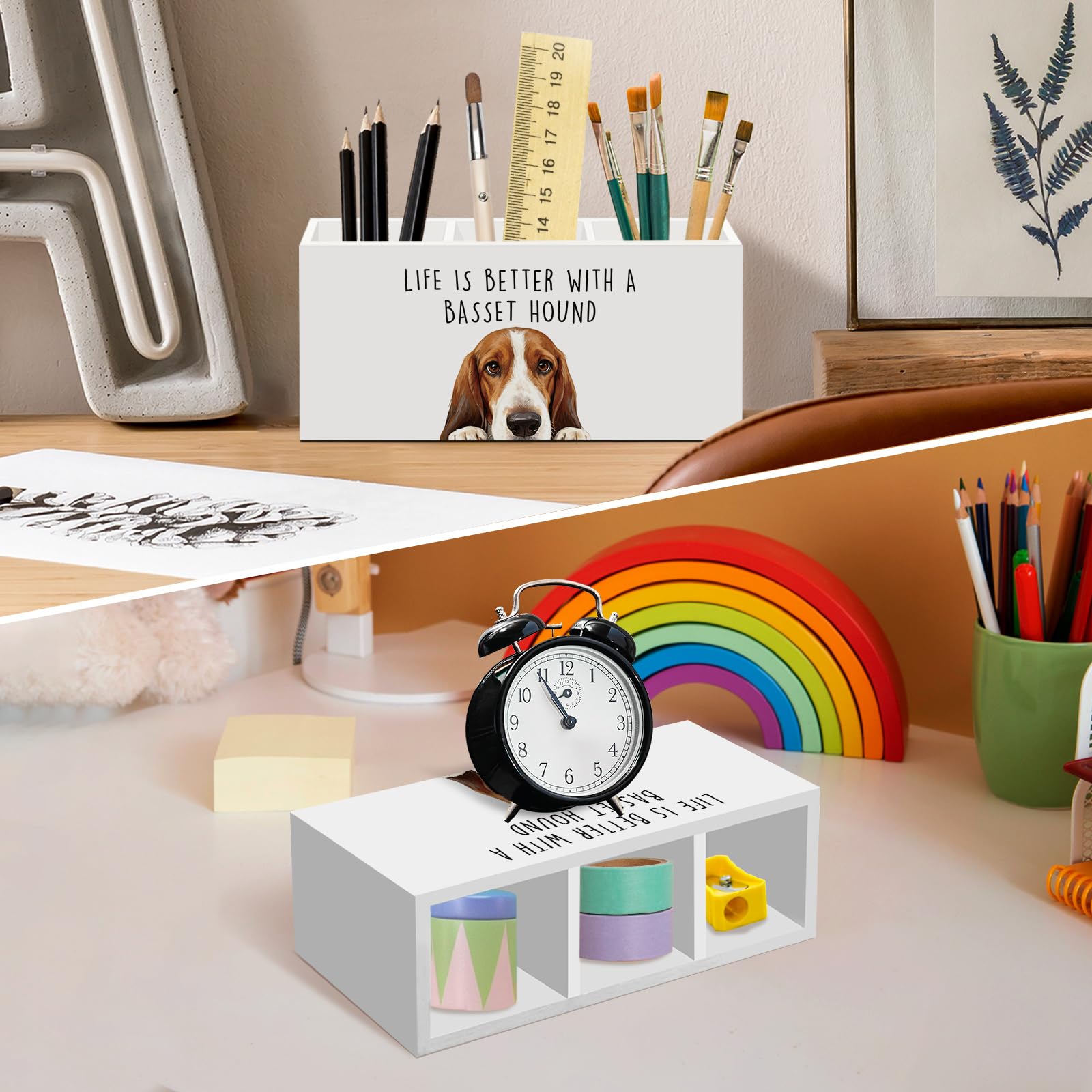 Basset Hound Dog Gifts Pen Pencil Holder for Desk, Funny Dog Lovers Gift Office Desk Accessories, Life Is Better with a Basset Hound Pen Holders Organizer for Women Kitchen Bathroom Decor