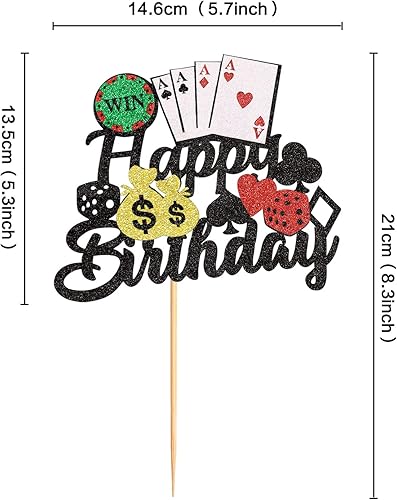 Miniatura 6 de 1 paquete de decoración de pastel de casino dados fichas de póquer de feliz cumpleaños decoración de pastel de juego de cartas tema para decoración