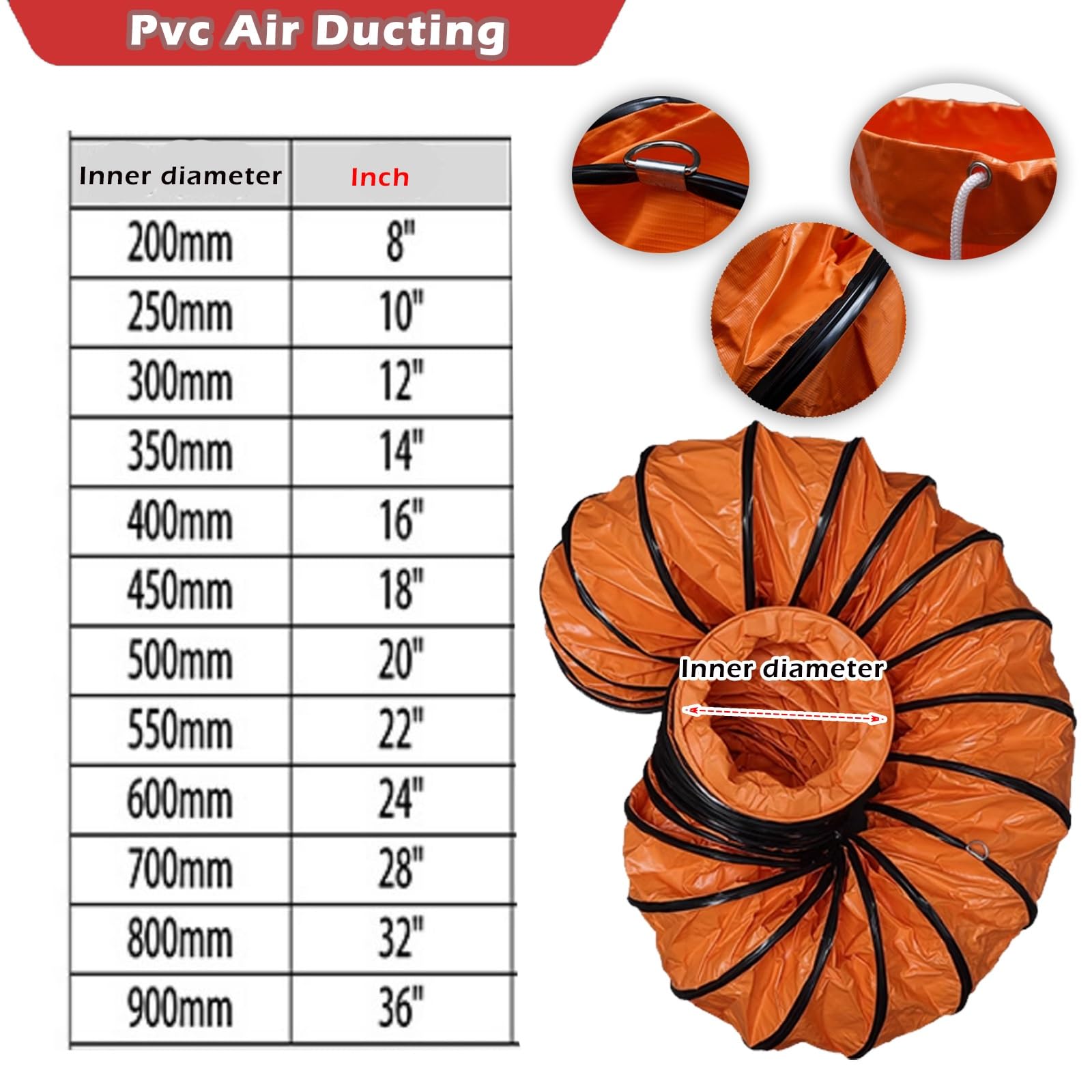 Tubo Flessibile 75 Mm 100 Mm 150 Mm 200 Mm PVC PVC Flessibile, Condotto Di Scarico, Tumuli Con Dotti Di Ventilazione Per Soffiatore Di Tunnel(L-16ft Dia 150mm/6'')