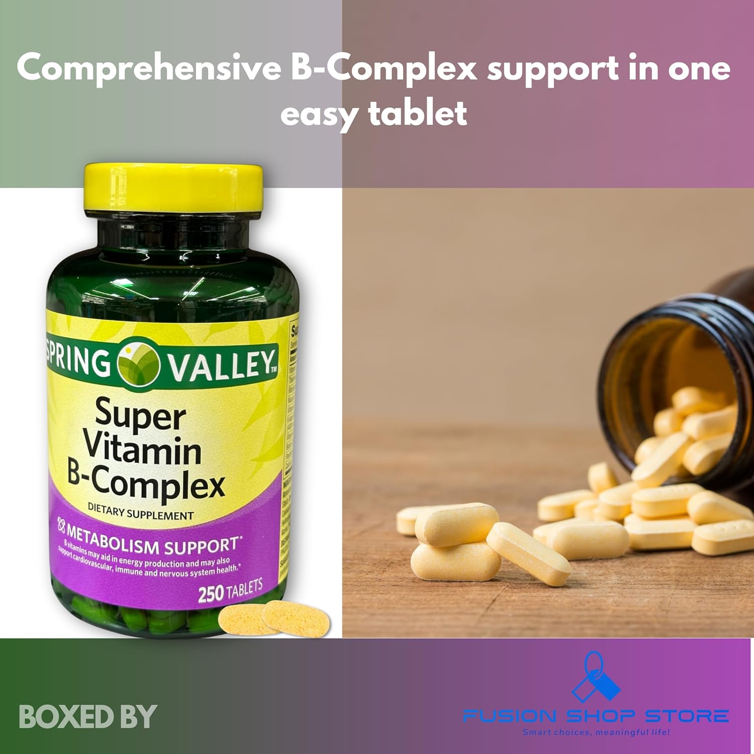 Super B Complex Tablets- Blend of Vitamins (Pack of 2 Total 500 Count), Boxed by Fusion Shop Store