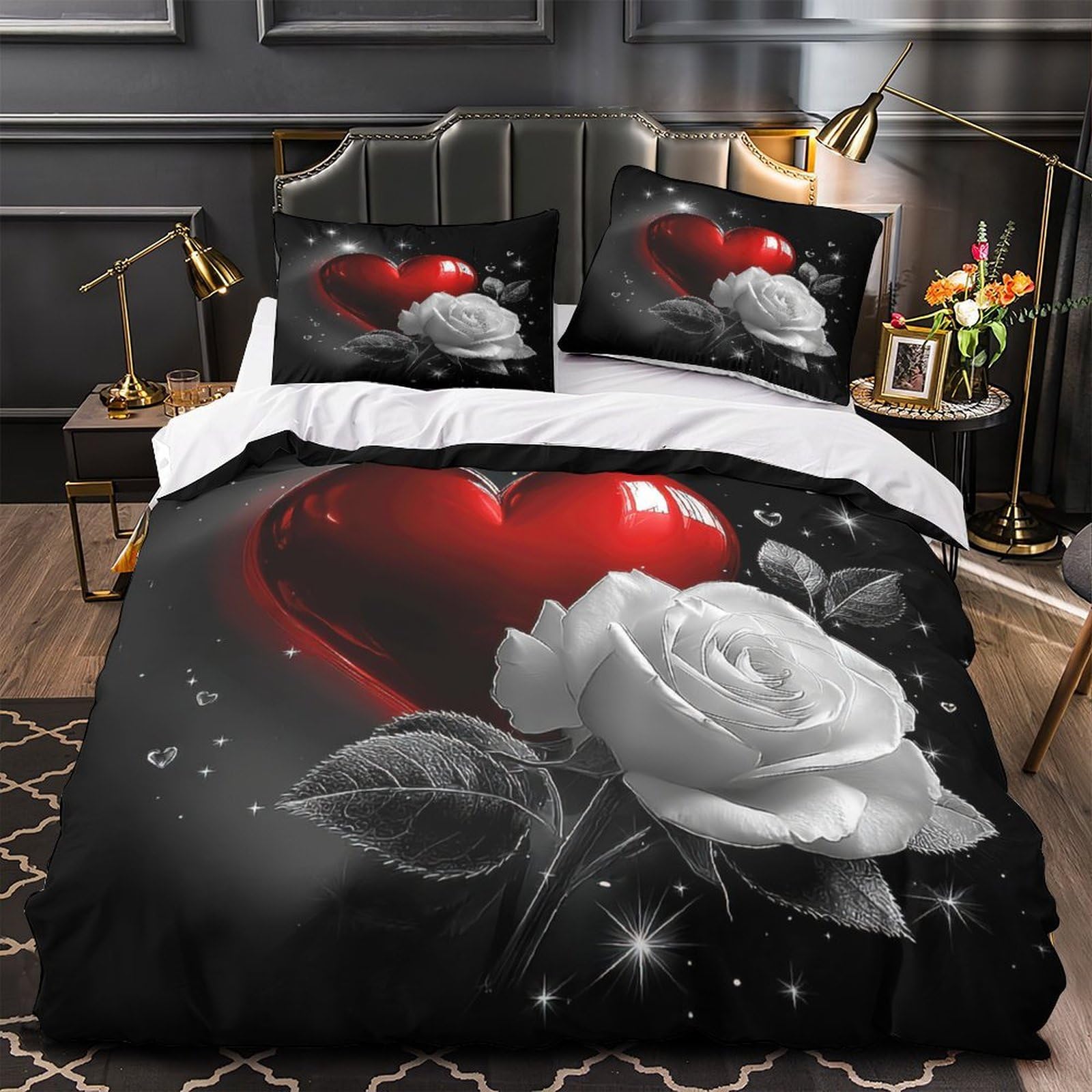 Housse de couette 220x240 microfibre hypoallergénique imprimée en 3D avec fermeture éclair