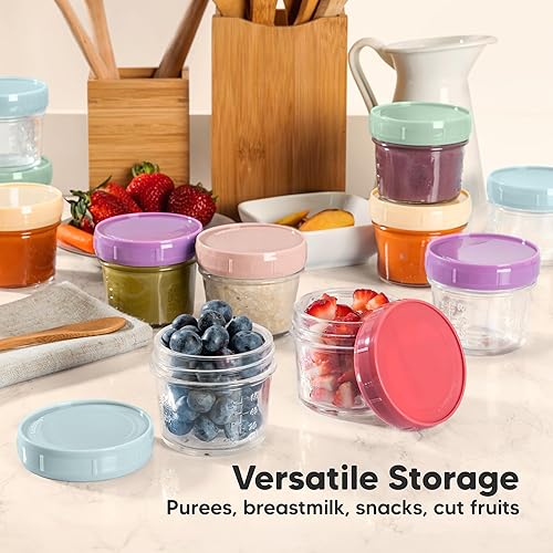 Miniatura 8 de KeaBabies Paquete de 4 recipientes de vidrio de 8 onzas para alimentos para bebés con tapas, a prueba de fugas, pequeños frascos de vidrio para