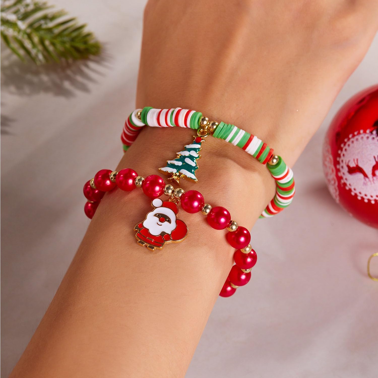 Christmas Beaded Bracelets for Women Cute Xmas Bracelets Stackable Stretch Clay Heishi Bracelet for Women Christmas New Yearl Gifts - Image 3