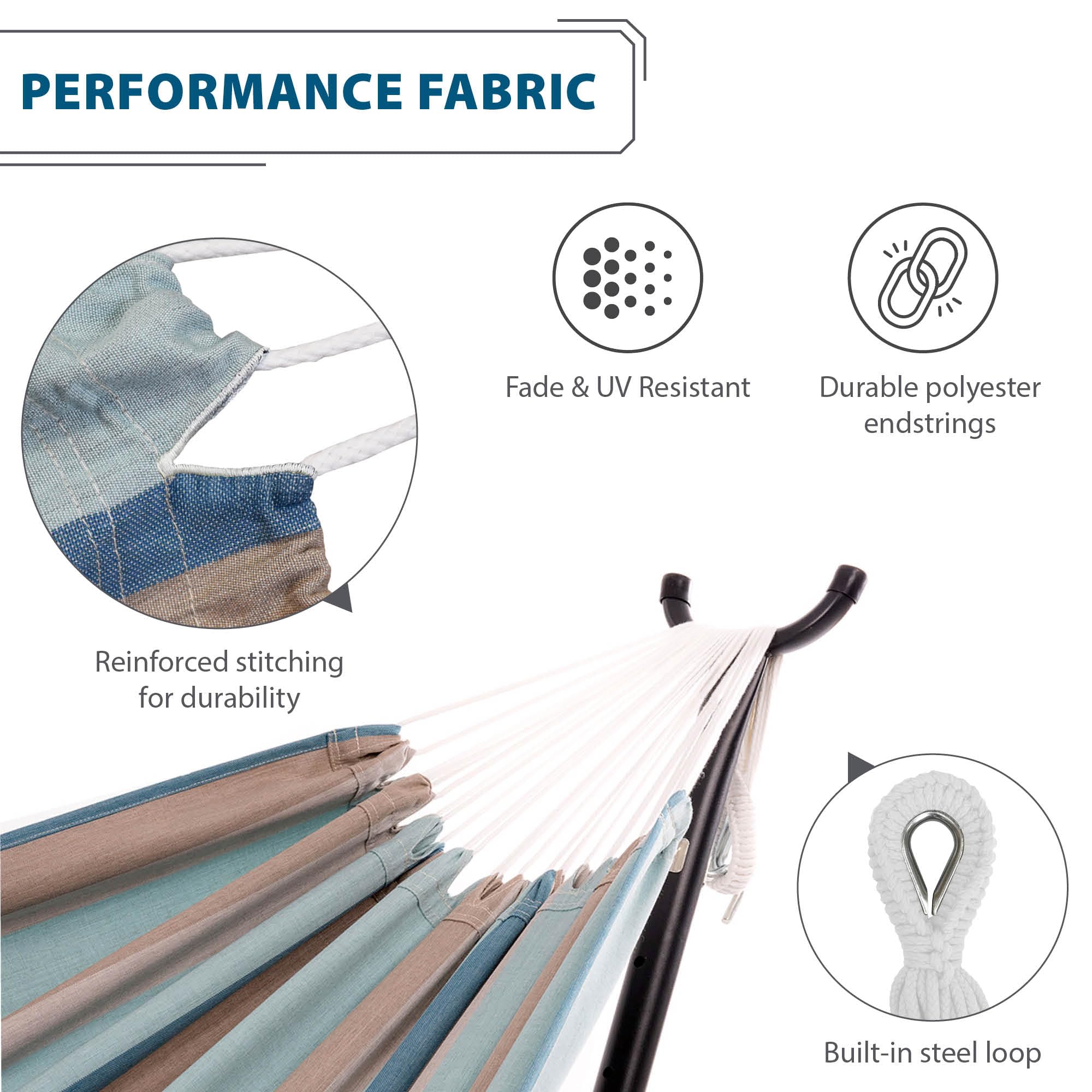 Vivere BZSUN08 Hamac Brésilien Sunbrella - Double (Gateway Mist)