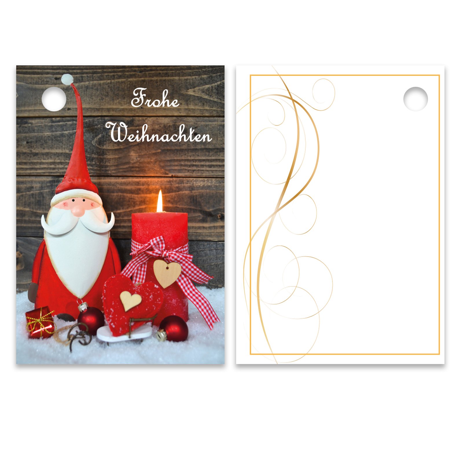 25 Frohe-Weihnachten Geschenkanhänger Mit Weihnachtsmann – 55x55 Mm, Aus Karton, Gelocht – Für Weihnachtsgeschenke