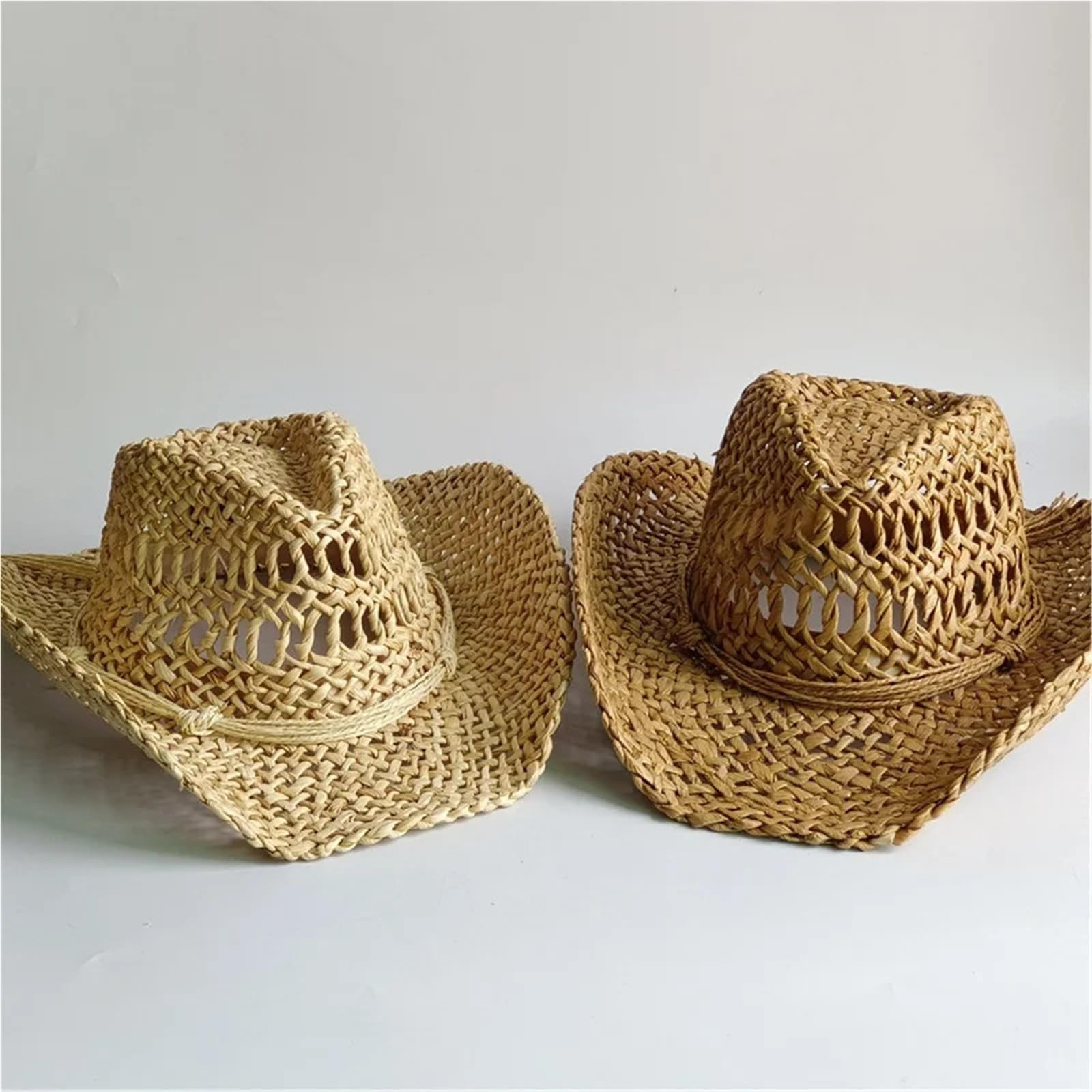 cappello paglia cowboy Cappello di paglia Boho vintage da spiaggia estiva | Donna Uomo Cappelli da cowboy occidentali Perline di legno Scava fuori il cappello da sole