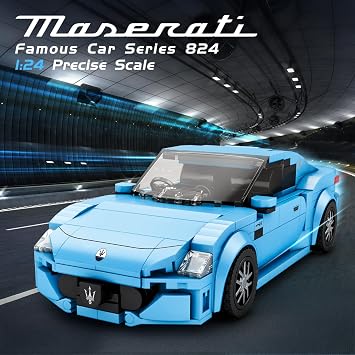 Reobrix Technic 824 1/24 GranTurismo Maserati Mavi Spor Araba Yaratıcı Yapı Blok Seti Building Blocks - 384 Parça