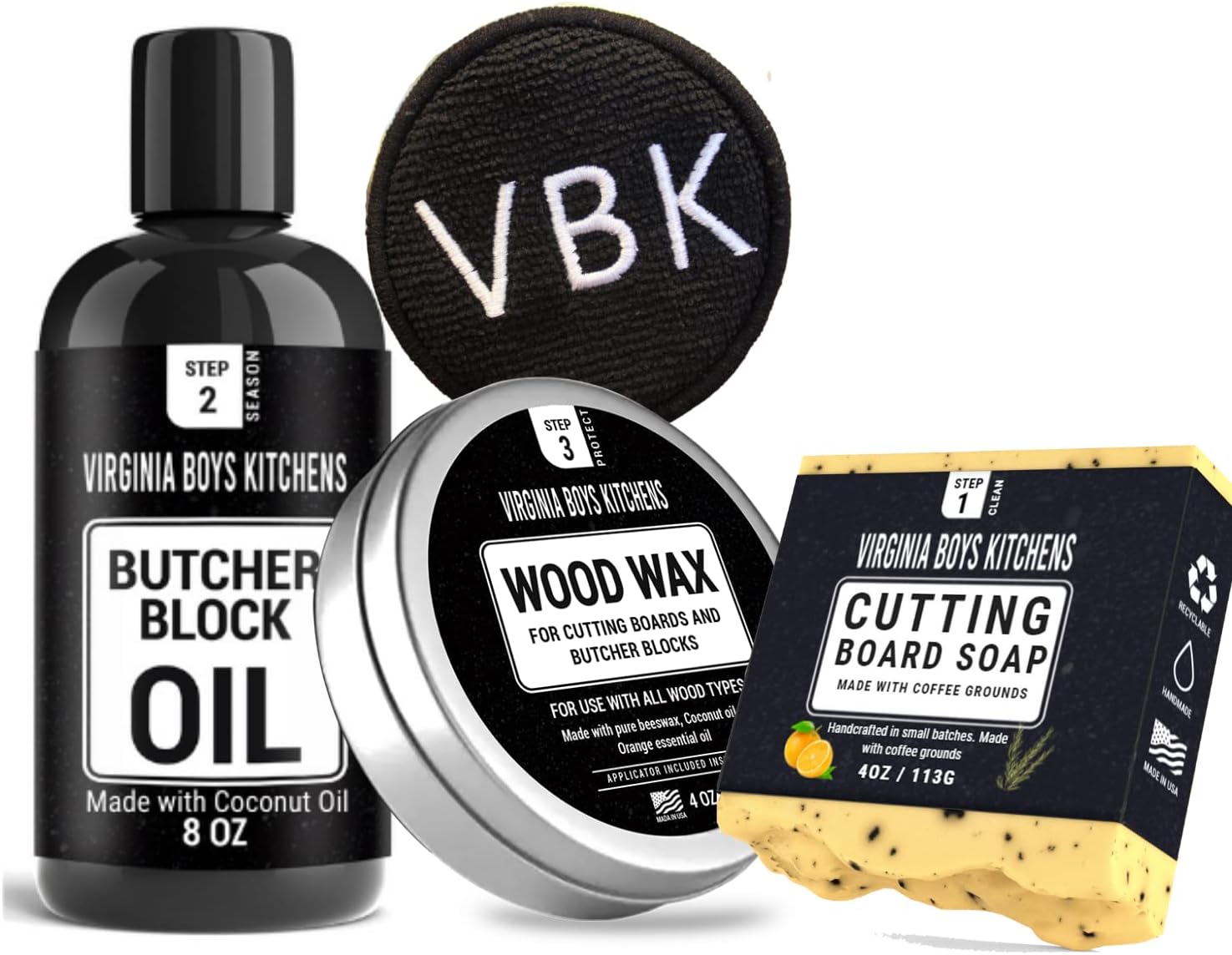 Virginia Boys Kitchens Butcher - Block Oil - no Mineral Oil - Food Grade Conditioner and Oil - Use for Wooden Cutting Boards - Full Size Wax and Oil and Wax Applicator and Soap - Gift Packaging