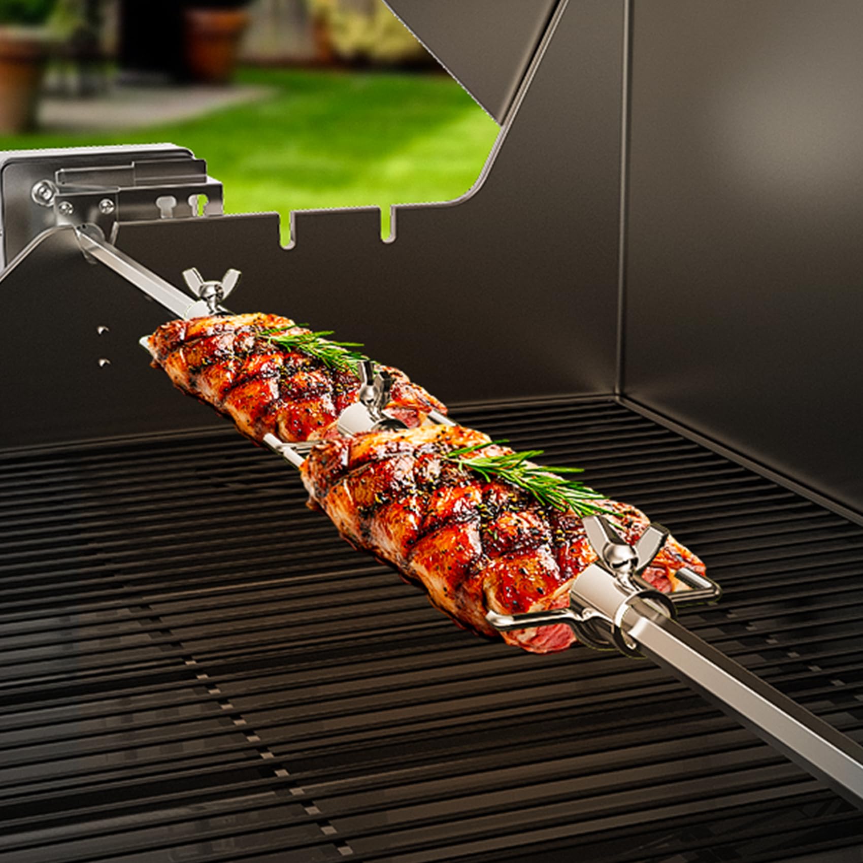 onlyfire BBQ Fork para Pinchos de Barbacoa, Contiene Pinza Doble y 2 Pinzas para Carne, Chicken Skewer Kit, Grill Roasting Fork para Palos de Brocheta Hexagonales de 12MM, Cuadrados de 10MM y 8MM