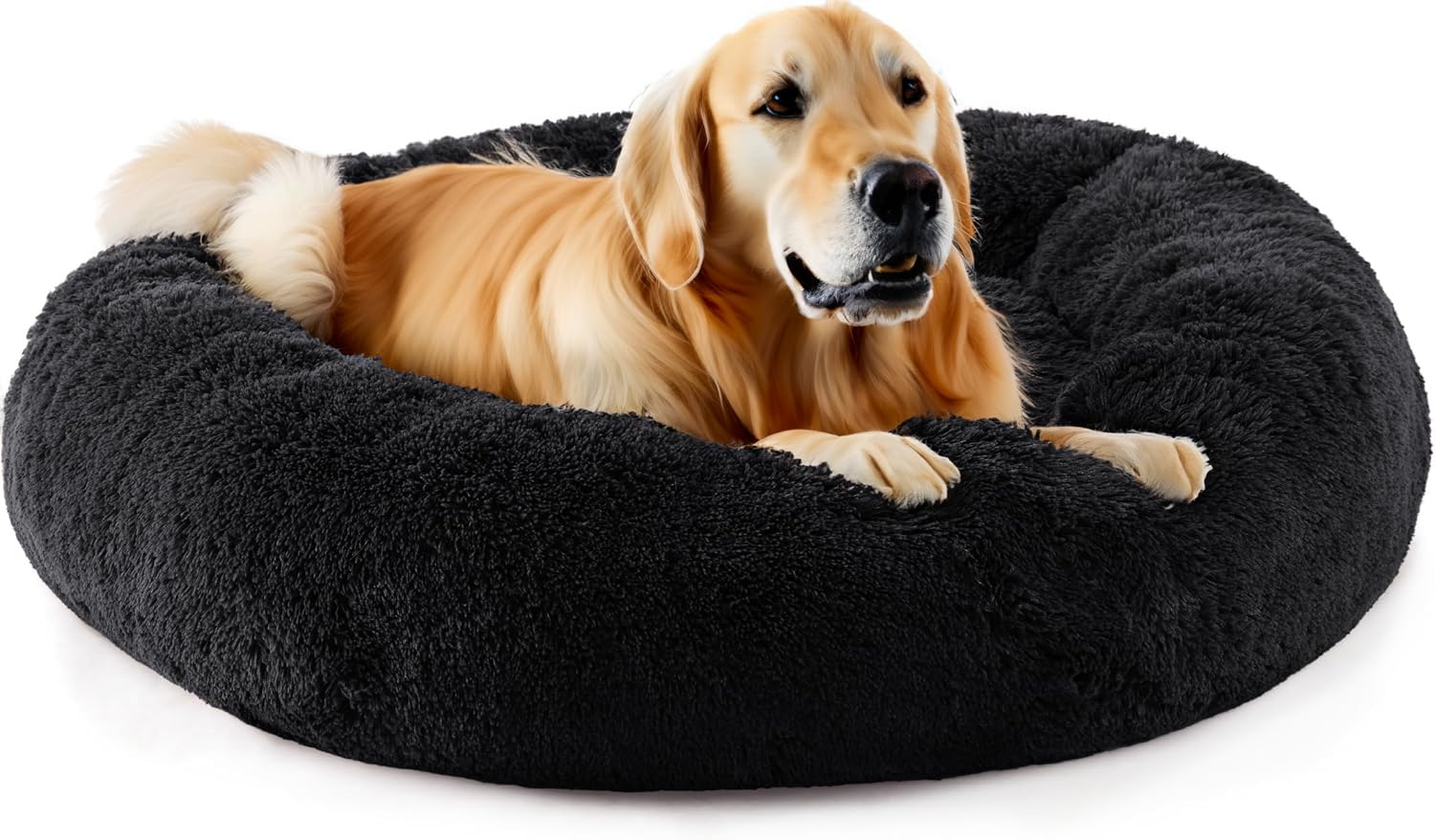 SEOUGEE Cuccia per cani a forma di ciambella calmante, letto rotondo in peluche soffice per gatti, cuscino morbido lavabile accogliente autoriscaldante per animali con fondo antiscivolo, nido coccole
