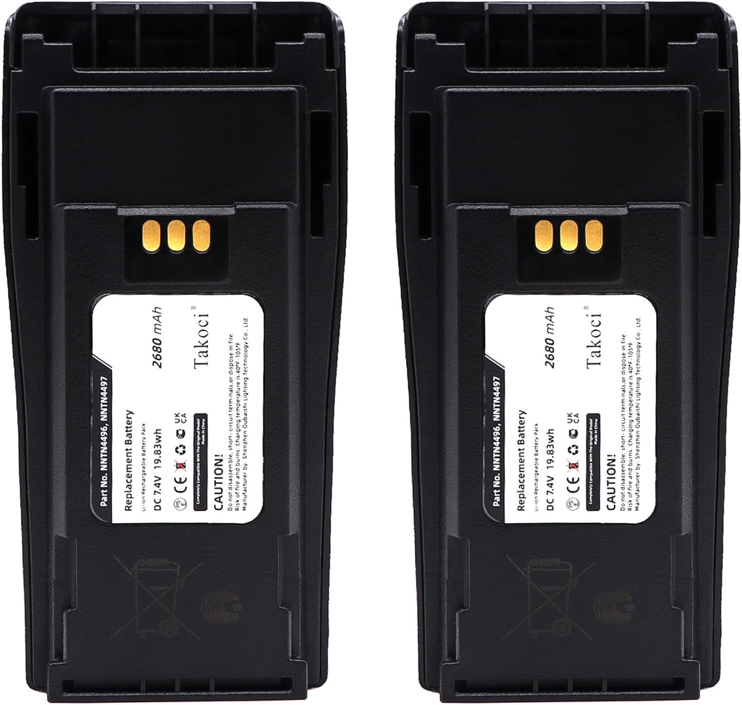2-Pack 2680mAh NNTN4497DR NNTN4496 NNTN4497CR Li-ion Radio Battery Compatible for Motorola CP040 CP140 CP150 CP160 CP170 CP180 CP200 CP250 CP340 EP450 PM400 Two Way Radio, with Belt Clip