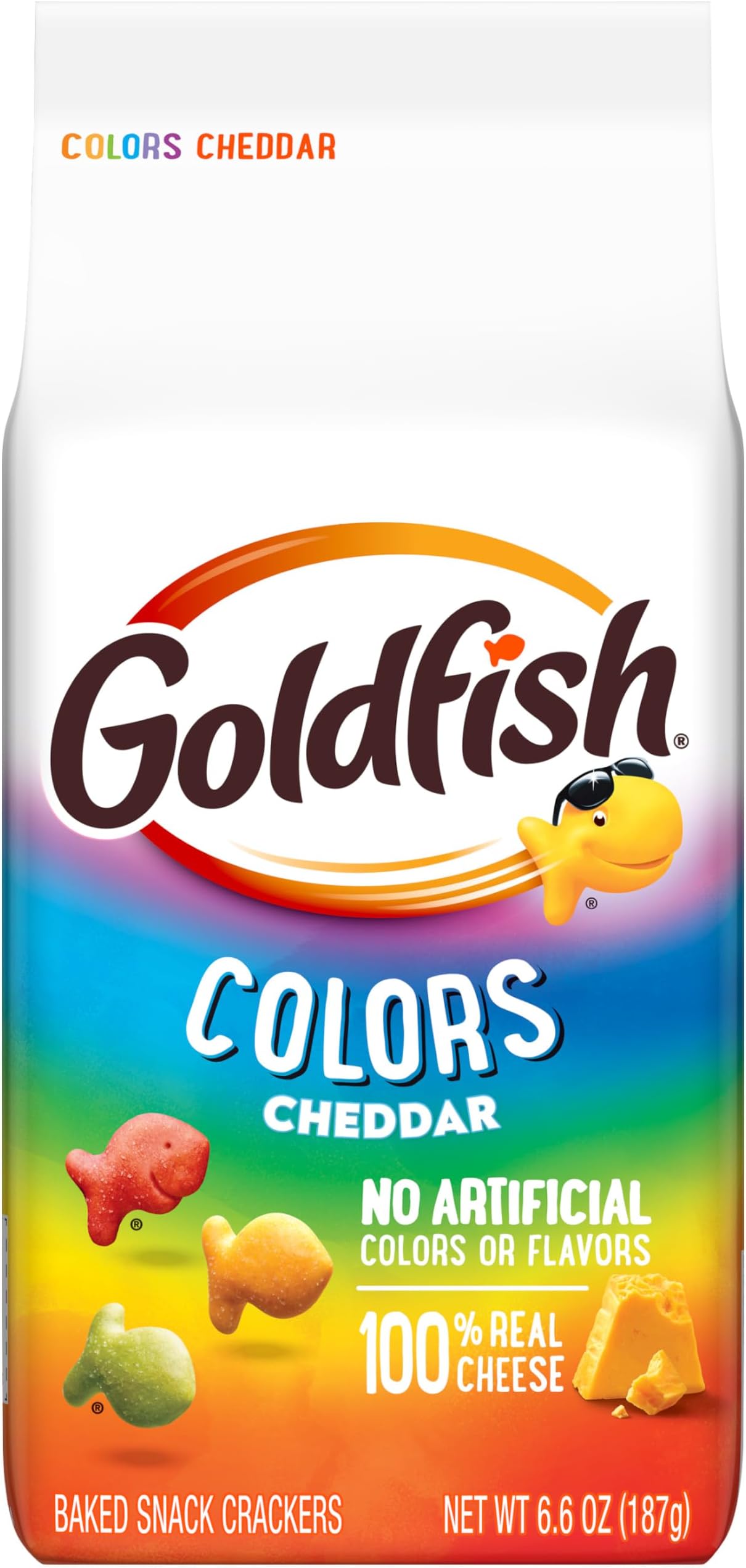Goldfish Colors Cheddar Baked Snack Crackers, 6.6 Oz Bag.