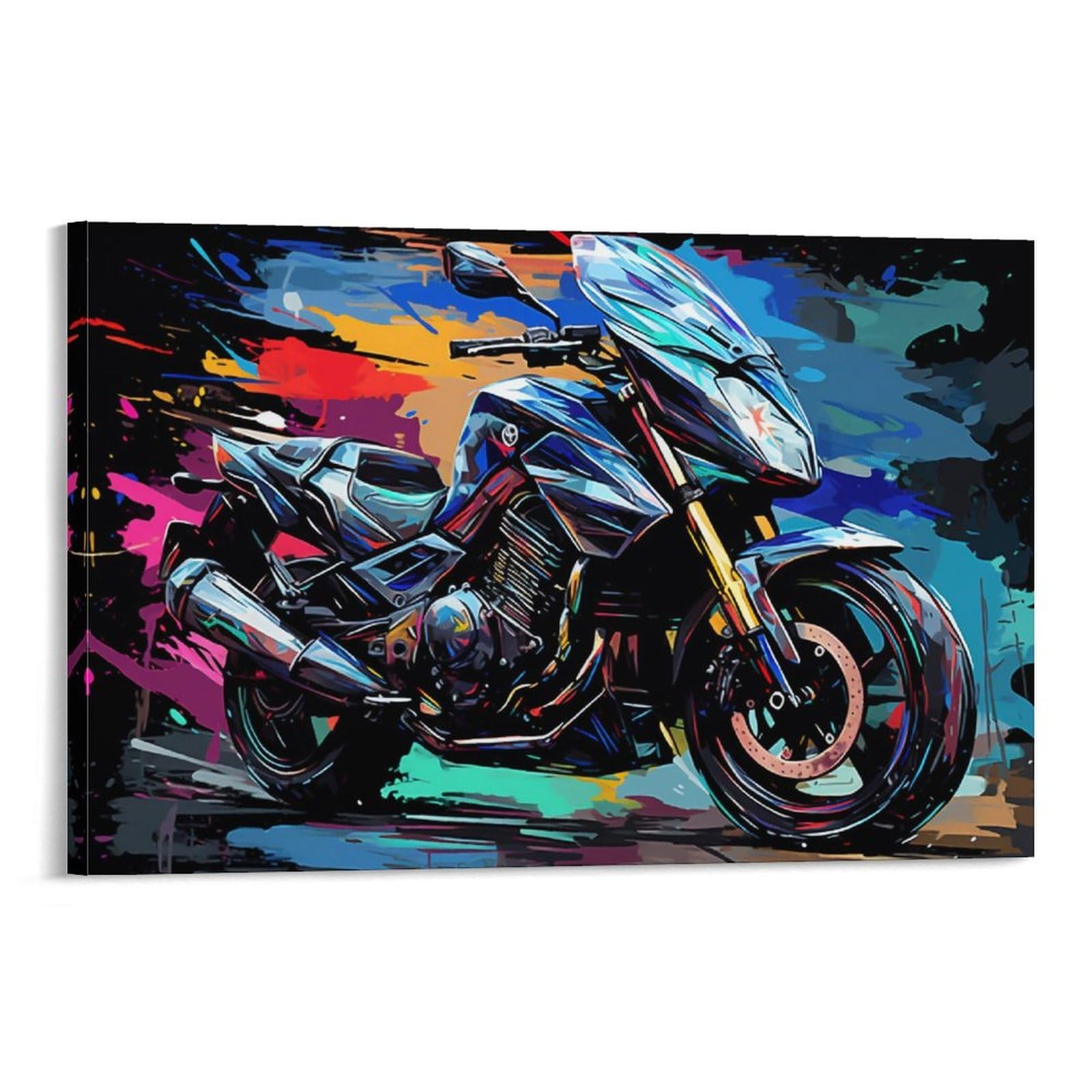 Foccar Frame-Colorful Motorbike Canvas Wall Art Colorful Motorbike Wall Decorations For Living Room Gorgeous Retro Cool Colorful Motorcycle Hang Pictures Wall Artwork