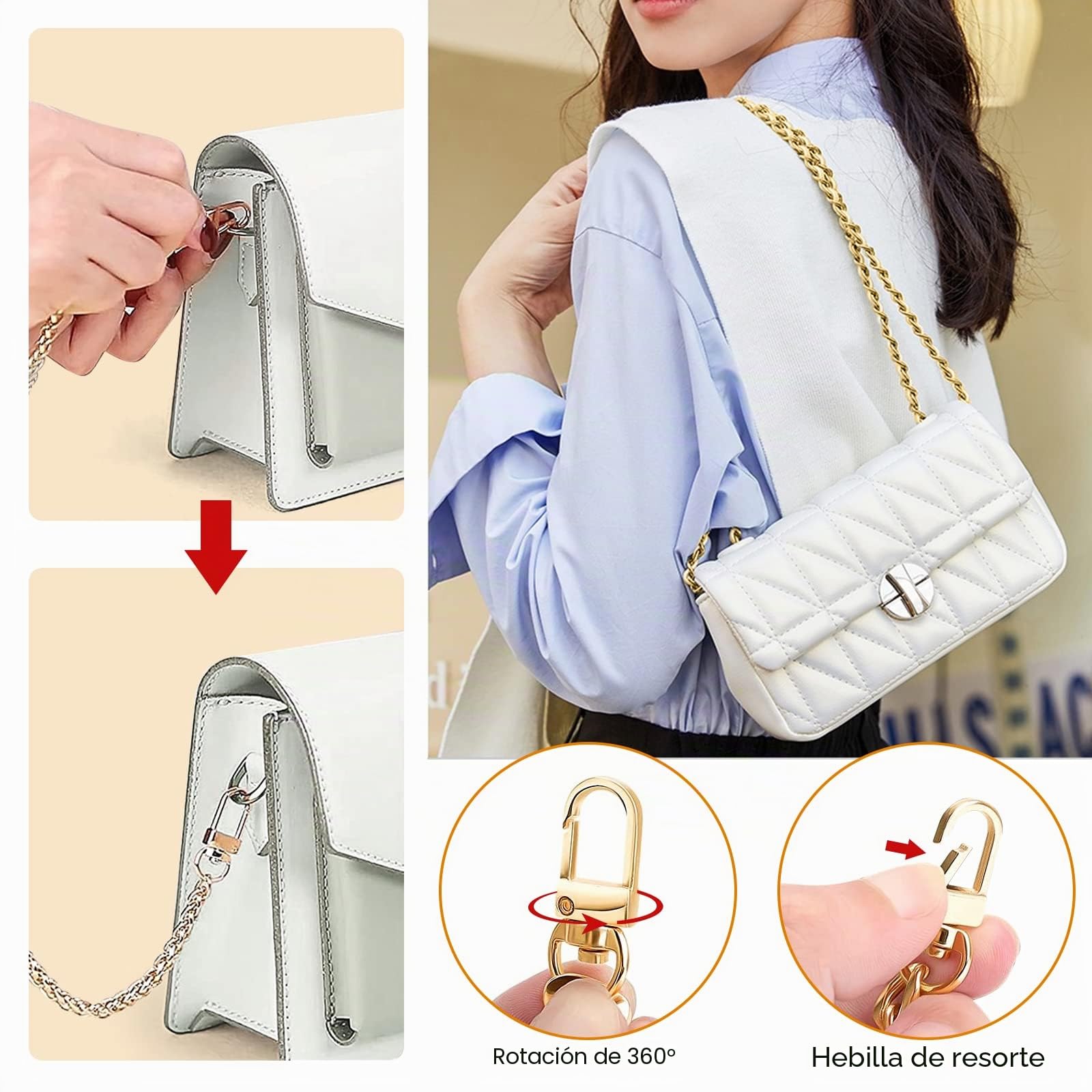 4 Piezas Cadena para Bolso Set, Cadenas de Metal Correas de Hombro en Oro, Bolsa de Hombro de Cadena de Repuesto (40cm, 60cm, 100cm, 120cm) Correa de Cadena de Repuesto para Bolsos de Mano y Hombro