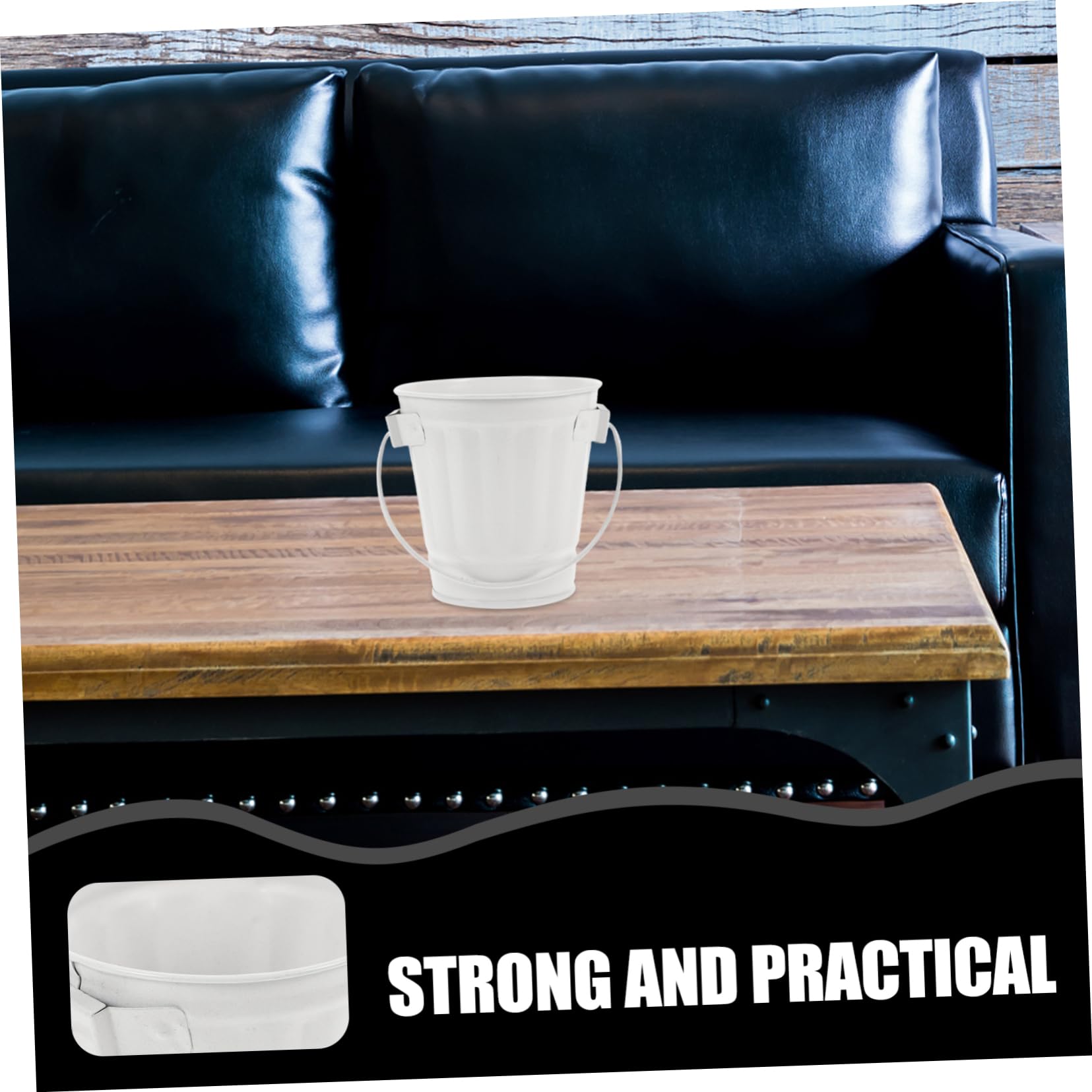 STOBAZA Vintage Iron Flowerpot Trash Can Multi-Function Mini Bucket Holder for Plants Garden Supplies White