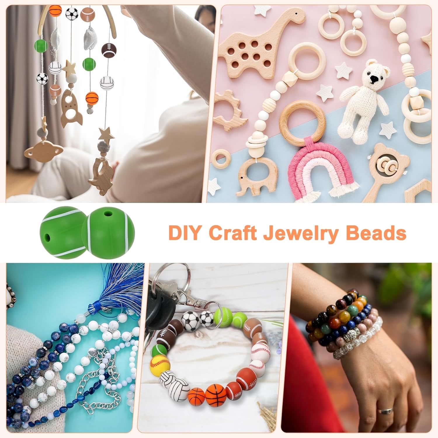 35-Pack Sports Ball Beads 15mm Green Round Loose Rubber Tennis Beads Silicone Craft Smooth Sports Ball Small Hole with 2mm for DIY Crafts/Bracelet/Necklace - Image 7