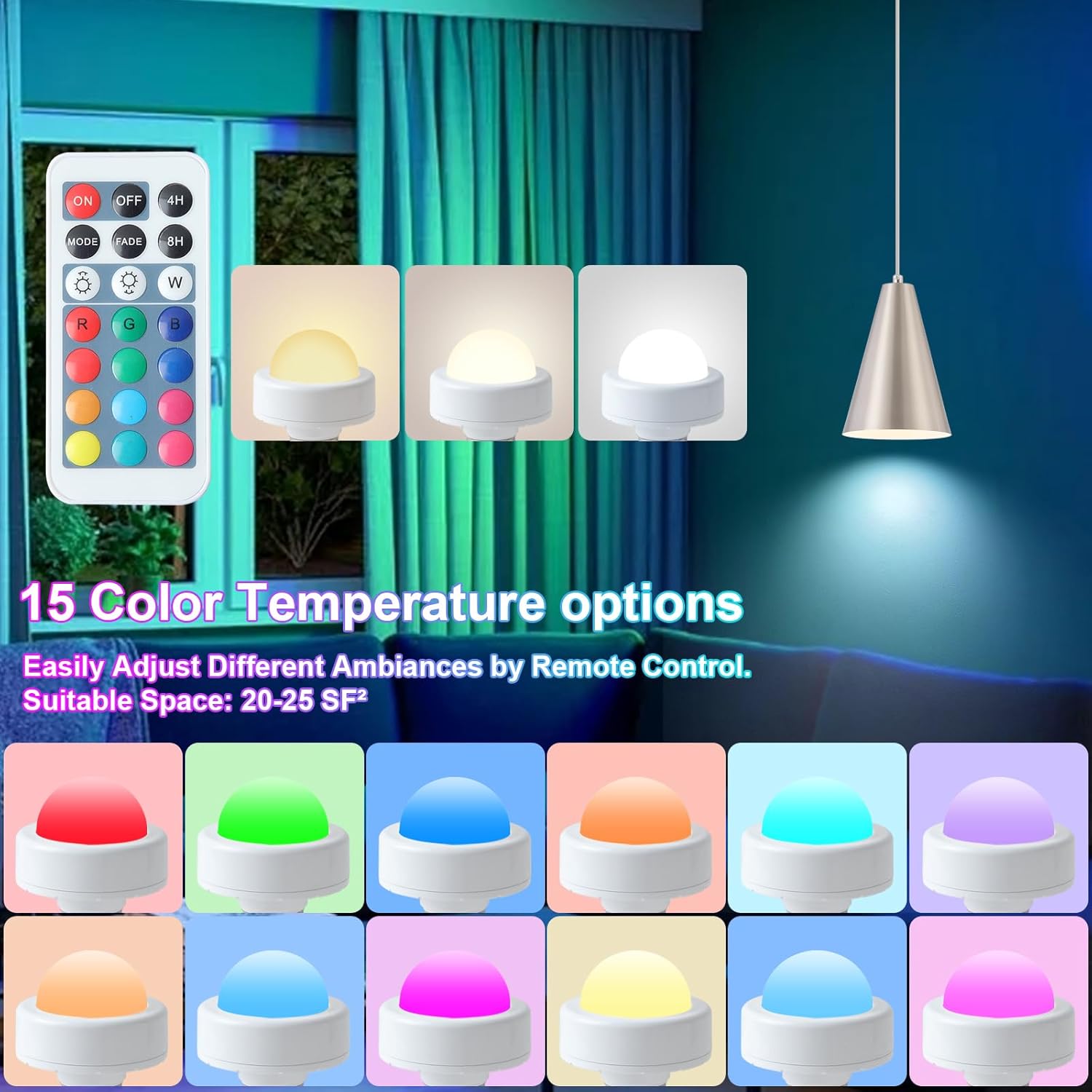 Dijiahua Brushed Nickel Battery Operated Pendant Lights Kitchen Island 3 Pack with Remote Control,Modern Wireless Rechargeable RGB Color Temperatures Hanging Lamp Fixtures with Silver Metal Shade
