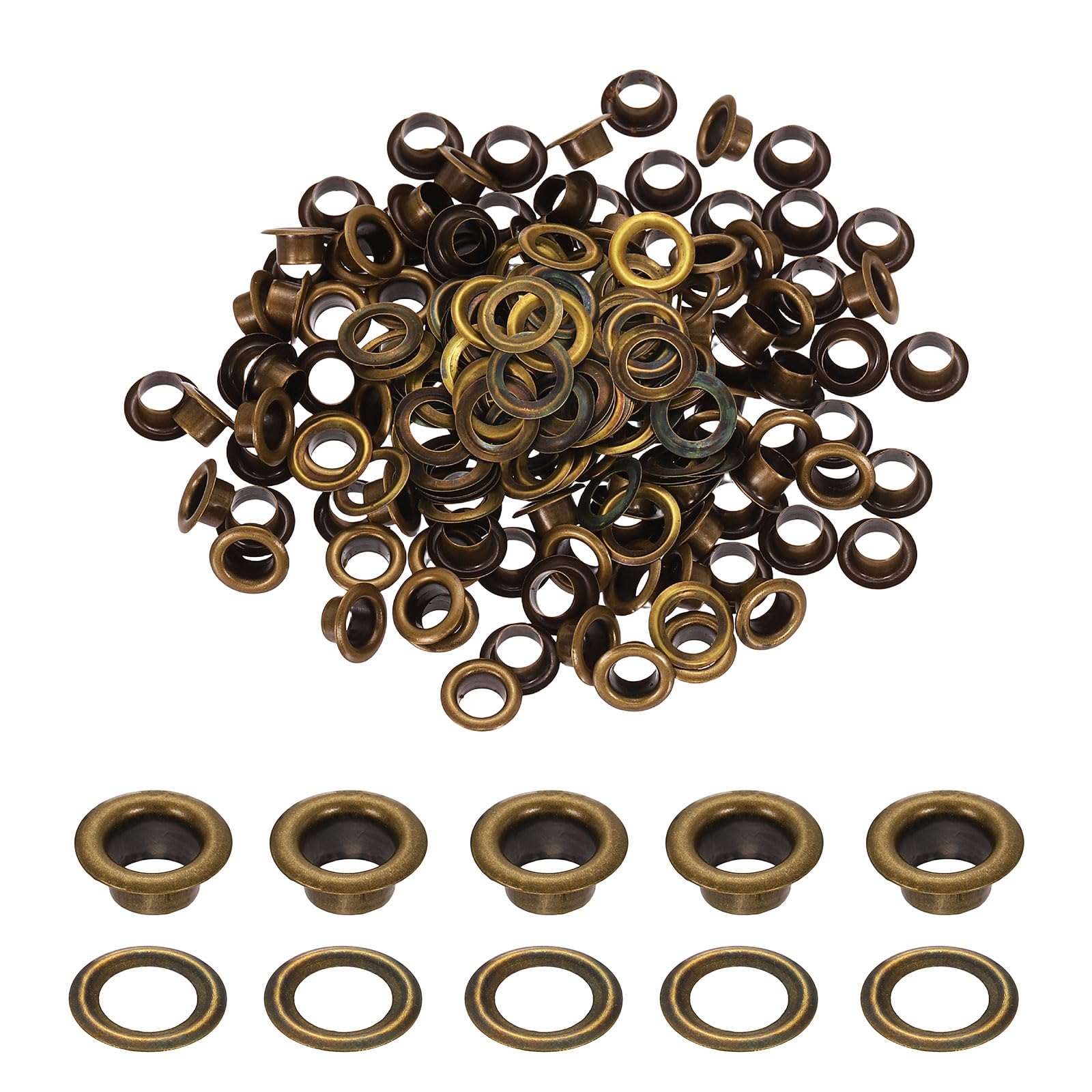 sourcing map 200 Sets Grommets Eyelets, 4.5mm Brass Self Backing Eyelets Metal Eyelet with Washers for Belts, Shoes, Clothes, Bead Cores, DIY Project, Bronze