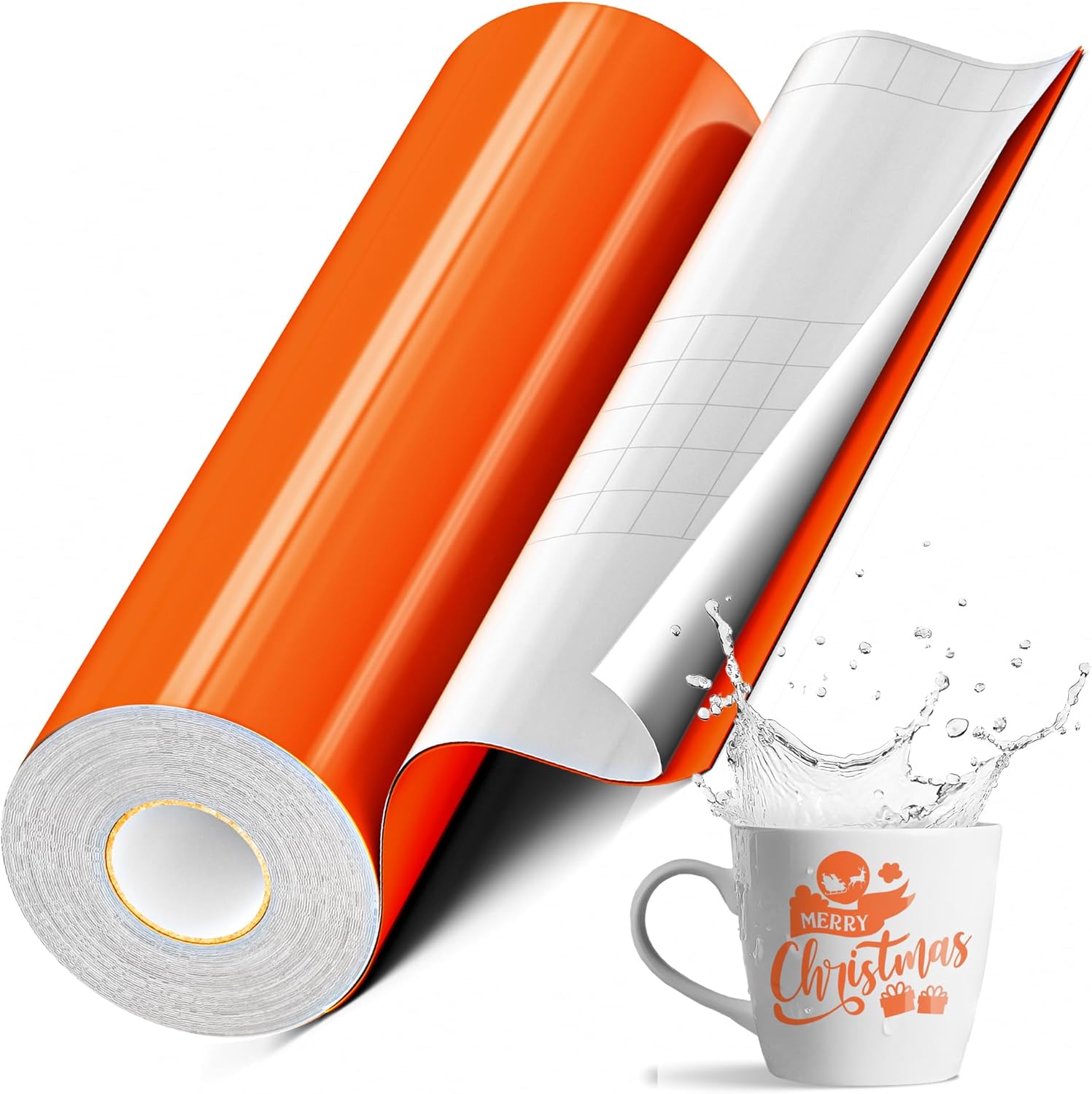 Orange Vinyl for Cricut Machines, Glossy Adhesive Vinyl Roll - 12" x 50 FT for Outdoor Decorations, DIY Projects, Car Signs, Wall Stickers
