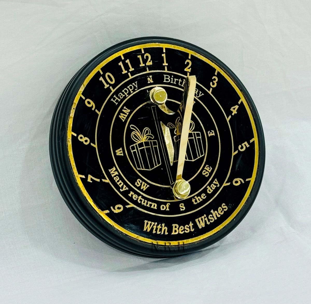 Brújula de latón con Reloj de Sol Grabado, brújula de Trabajo Best Wishes For Happy Birthday Many Return of The Day, brújula Redonda Negra para Regalo