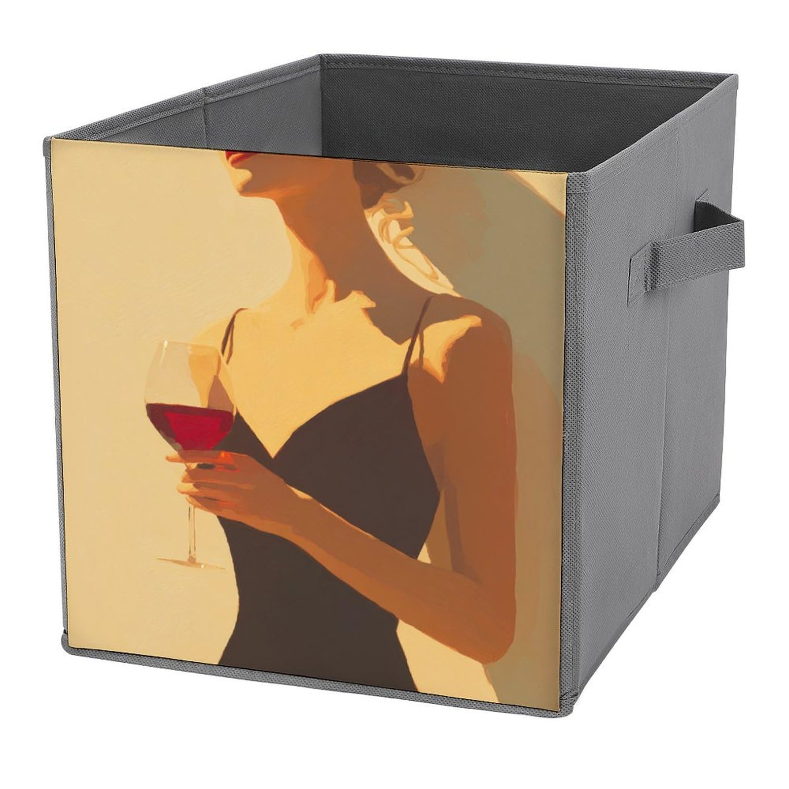 Jubonexis Female Holding A Wine Glass Minimal Cube Storage Bins Storage Cubes Foldable Decorative Fabric Storage Baskets Home Organizers with Handles for Shelves,Closet, 27x27 CM