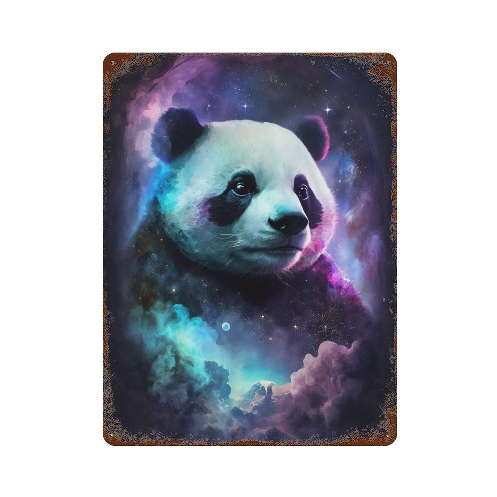 Cosmic Panda Portrait-1 Rust Effect Tin Sign 15.7"x11.8", Vintage Wall Decor for Pub, Kitchen And Man Cave Decor