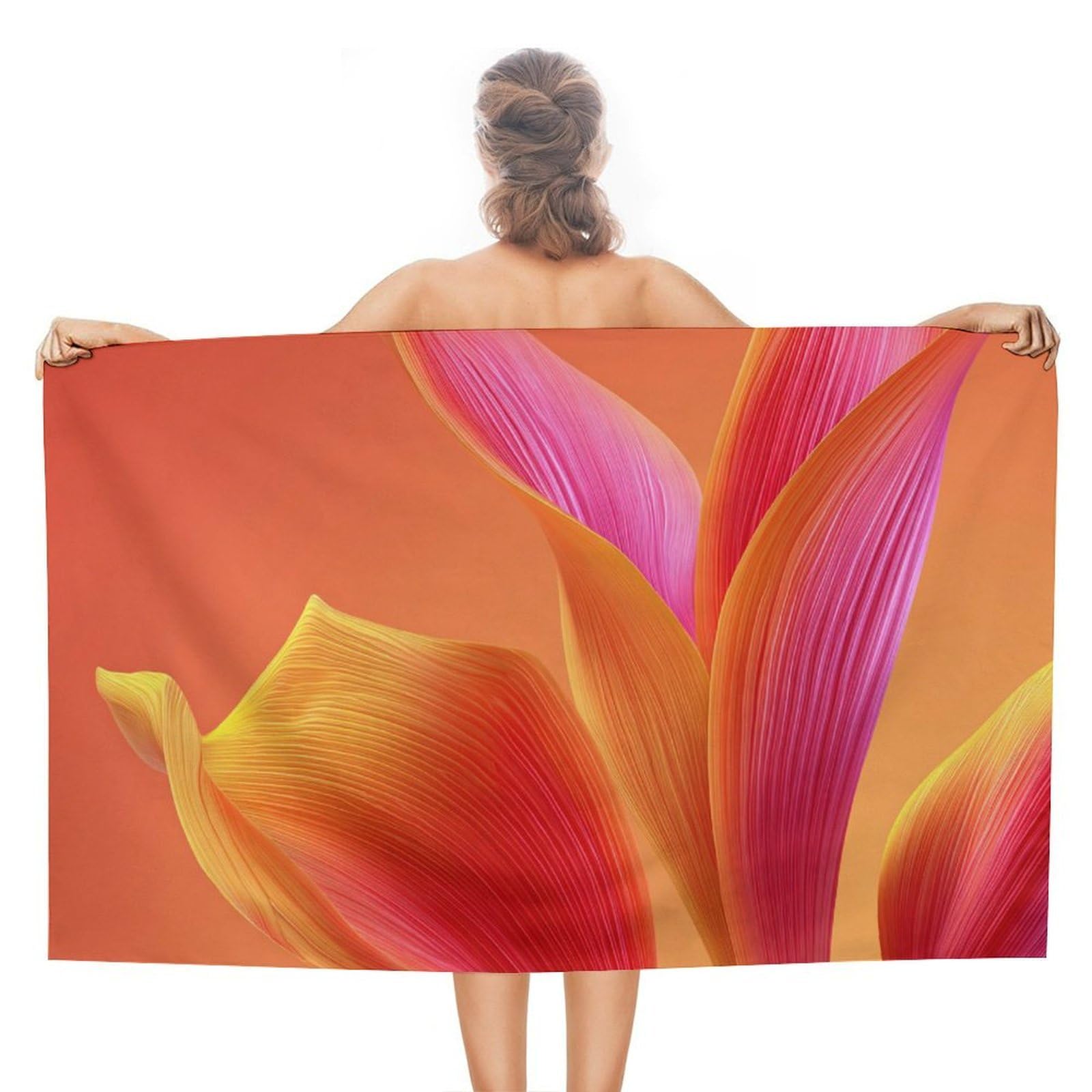 LSRCPD Orange Gradient Abstract Flower Beach Towel Sand Free Microfiber Large Shower Towels Multipurpose Absorbent for Bathroom Pool 130x80 CM