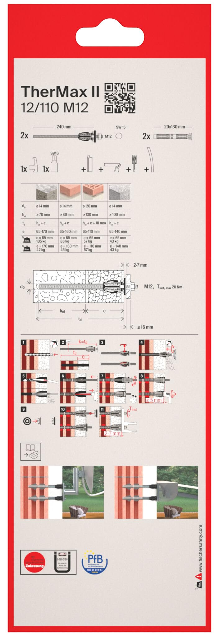Fischer TherMax II 12/110 M12 | Mocowanie termiczne do płaszcza 64-170 mm | Do dużych obciążeń | 2 sztuki