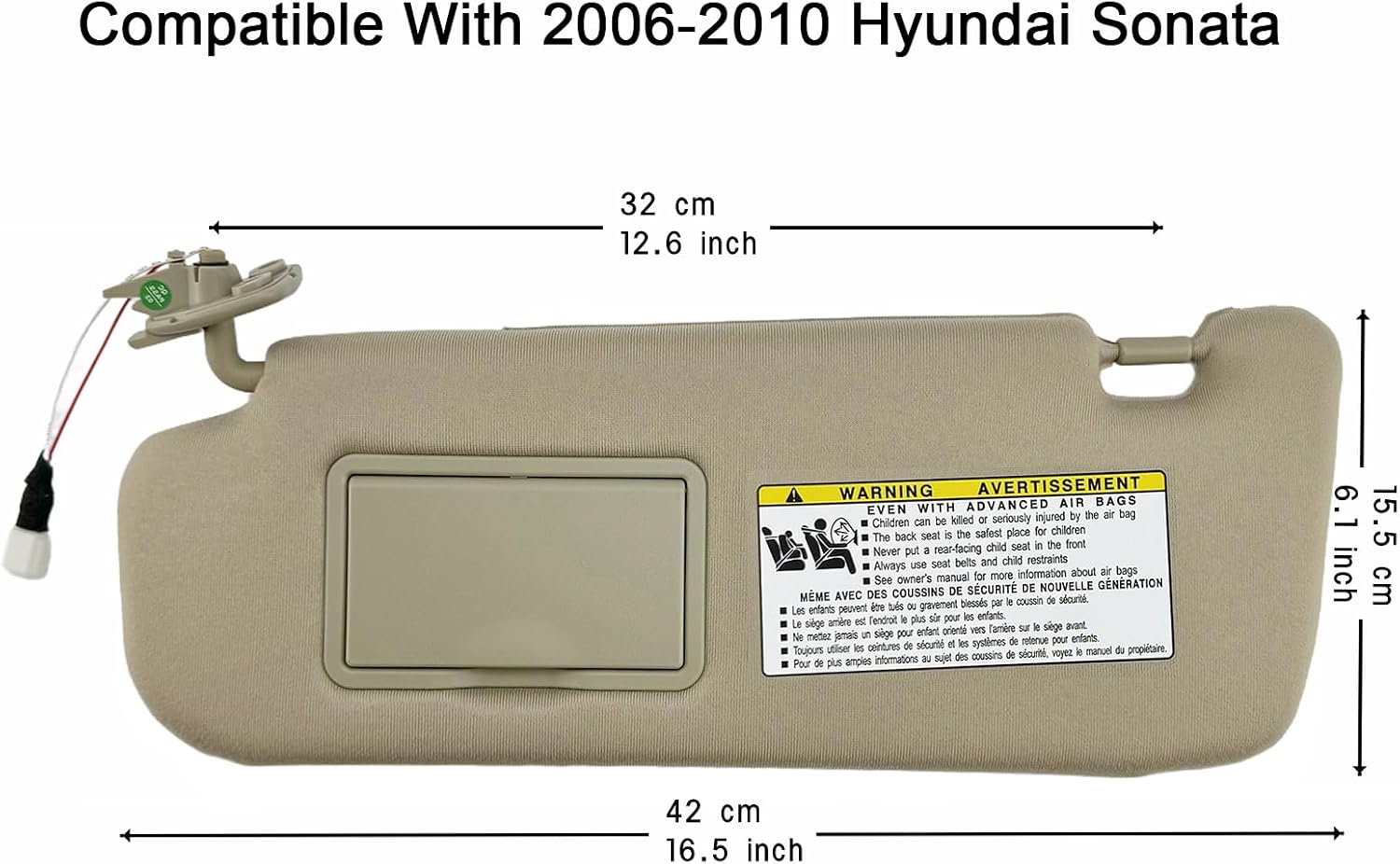 Sun Visor Compatible with 2006-2010 Hyundai Sonata (Wired) - Driver Side (Left) Illuminated Sunshade Replacement w/Screws & Tool - Replaces 85202-0A250-QD (Beige)