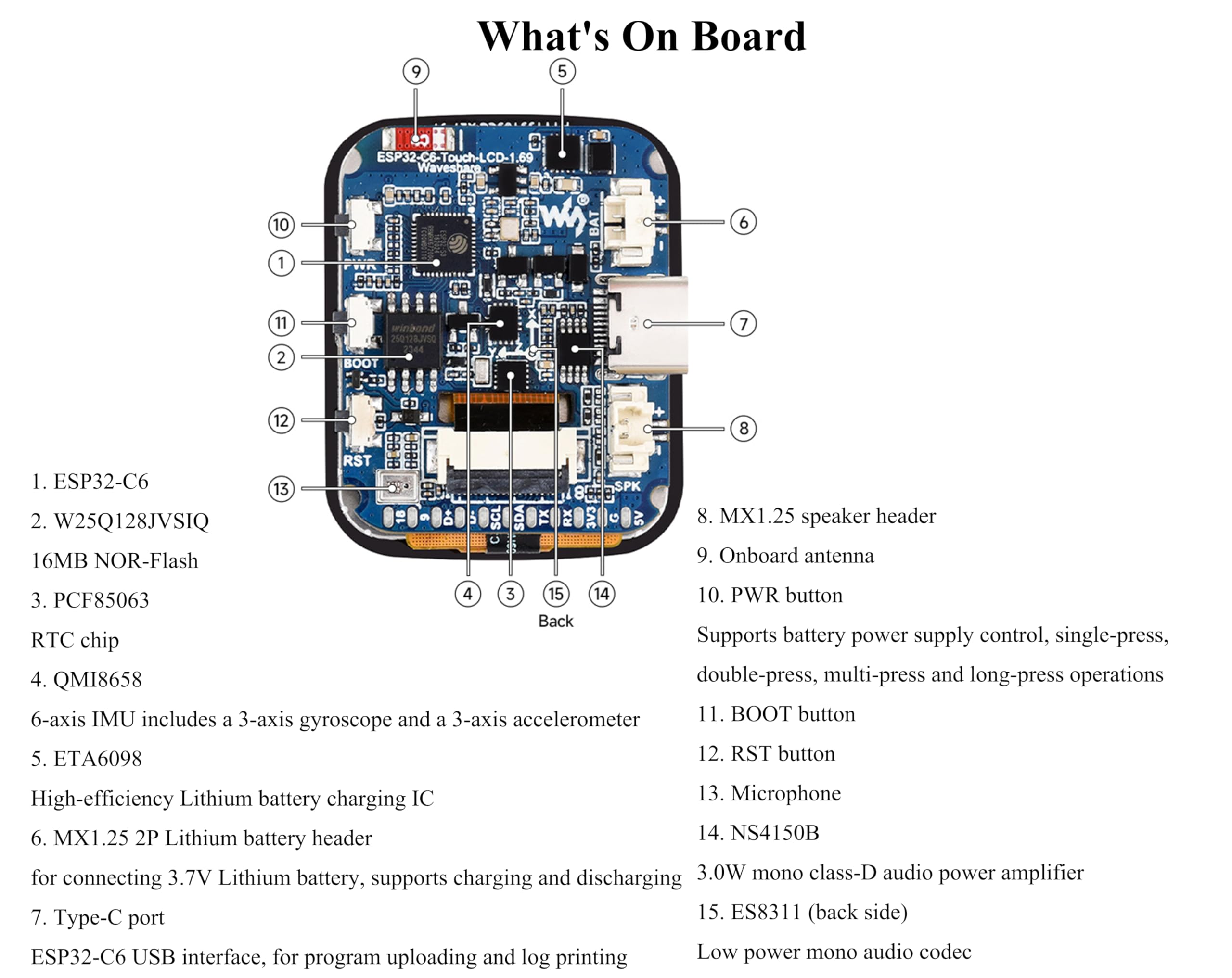ESP32-C6 1.69inch Touch LCD Development Board, ESP32 with Display 240×280 Pixels, Supports Wi-Fi 6/BLE 5, 160MHz RISC-V Processor, SPI Interface, AI Speech, Support AI Voice Interaction, with Speaker