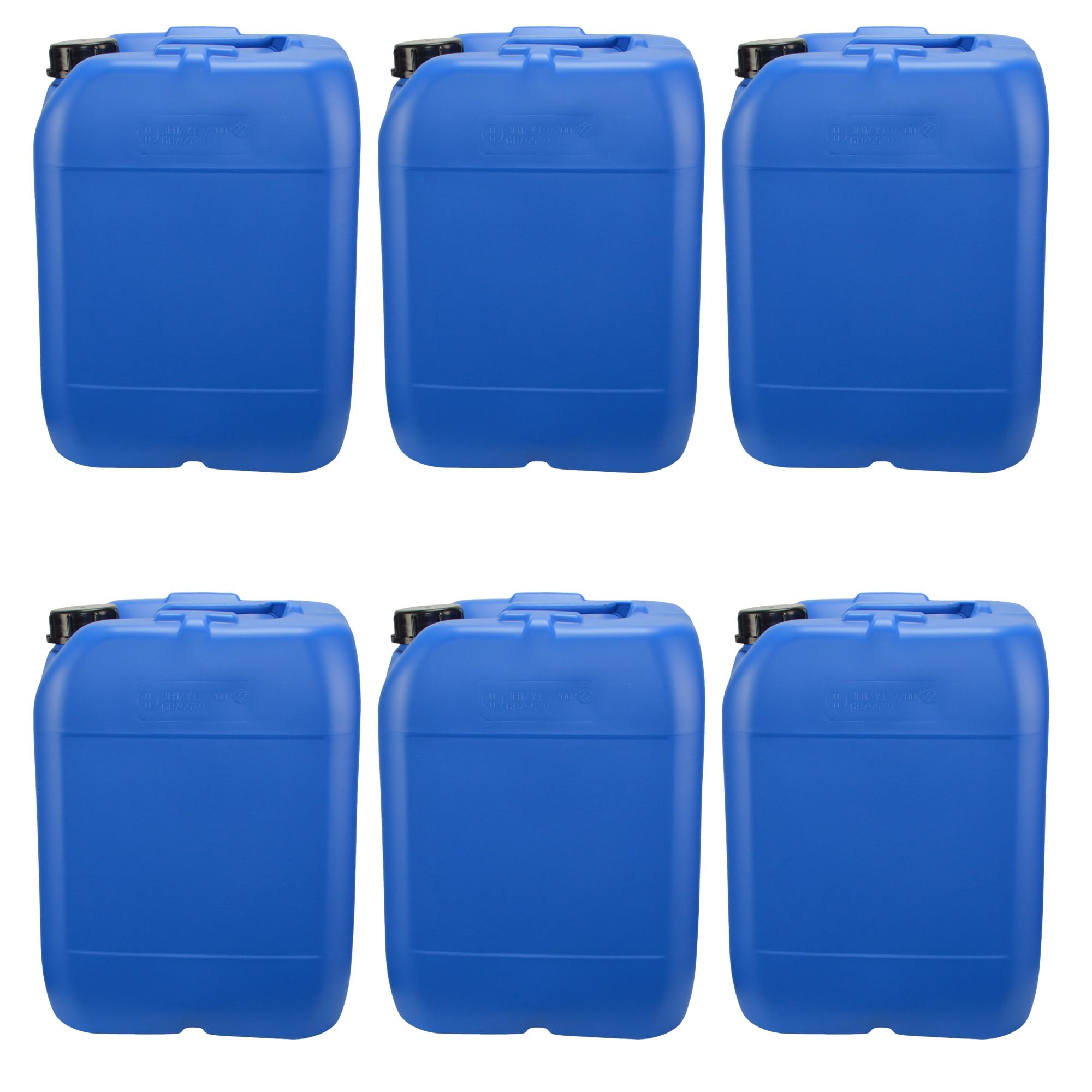 6 x Blue 20 Litre Plastic Jerry Can with Tamper Evident Cap Water Storage for Camping and Caravanning