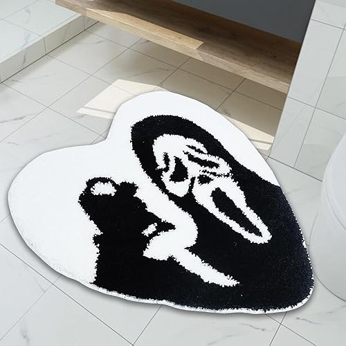 Miniatura 1 de Alfombras de baño de Halloween de 26 x 24 pulgadas, diseño de calavera divertida color negro y rojo, absorbentes, lavables, suaves y antideslizantes