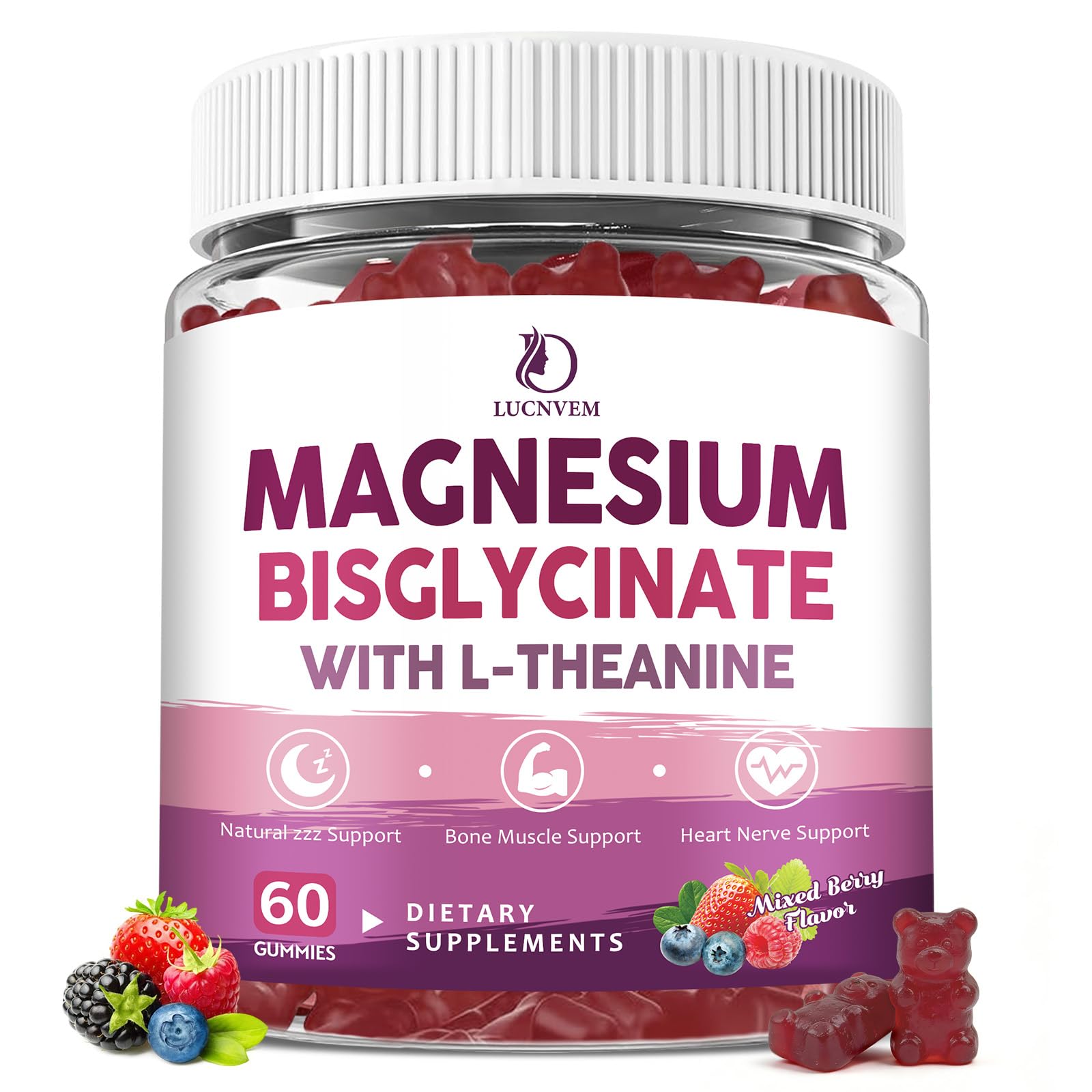 Magnesium Bisglycinate Gummies Chelate 400mg for Women & Men, 30 Day Supply
