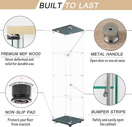 Miniatura 5 de Vitrina de cristal con luces LED y cerradura, vitrina Curio de 4 niveles con puerta de cristal, estantería de pie para sala de estar, dormitorio,