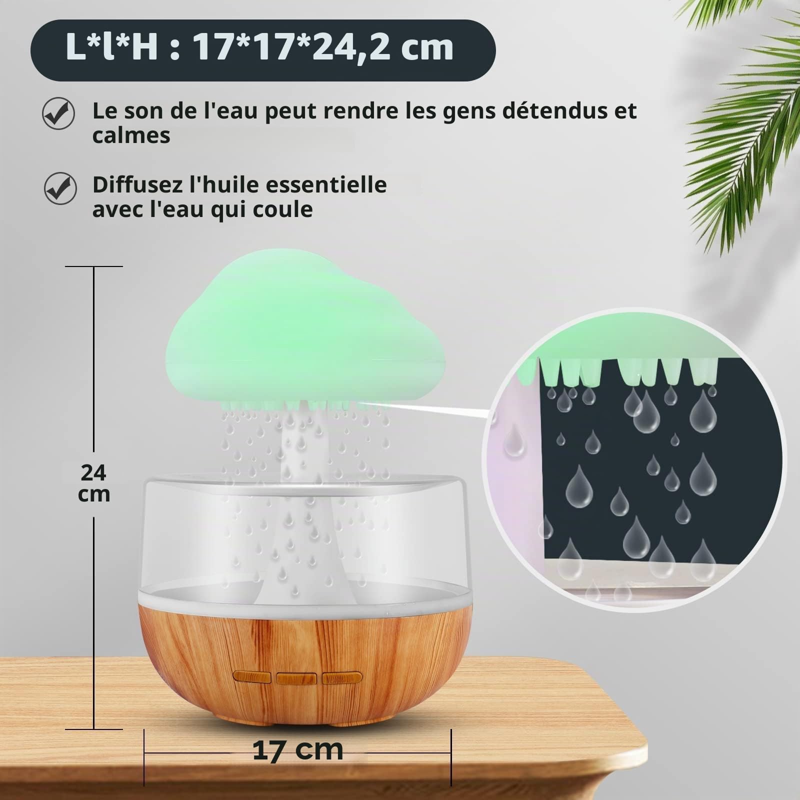 Humidificateur d'air avec Lampe Pluie, Weljoy Rain-Cloud humidificateur avec 7 lumières LED de Couleur, Diffuseur d'huiles essentielles pour Maison, Bureau, Chambre, la Relaxation, Dormir