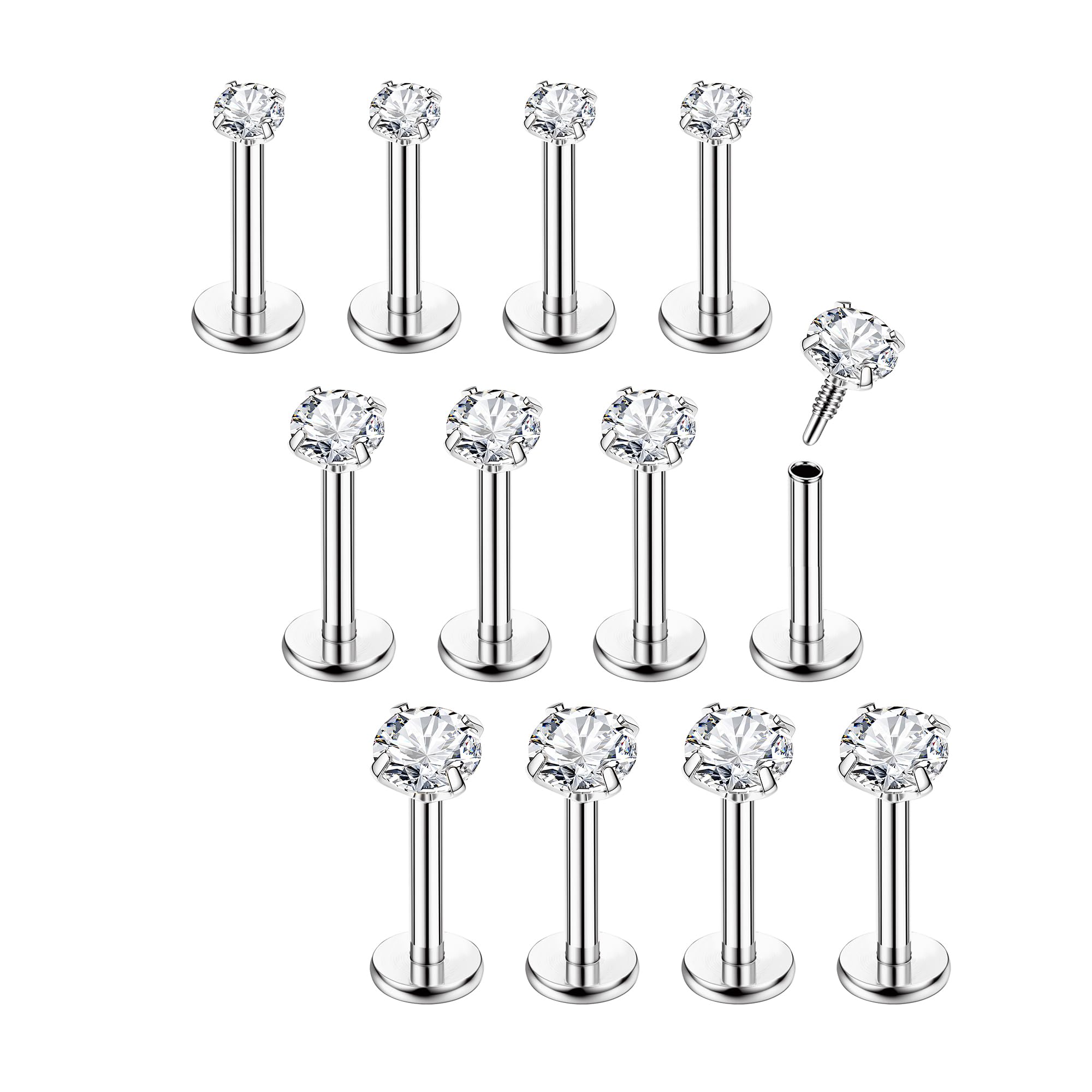 16G 12-teilige Ohrringe mit Flacher Rückseite, Helix-Tragus-Piercing-Schmuck