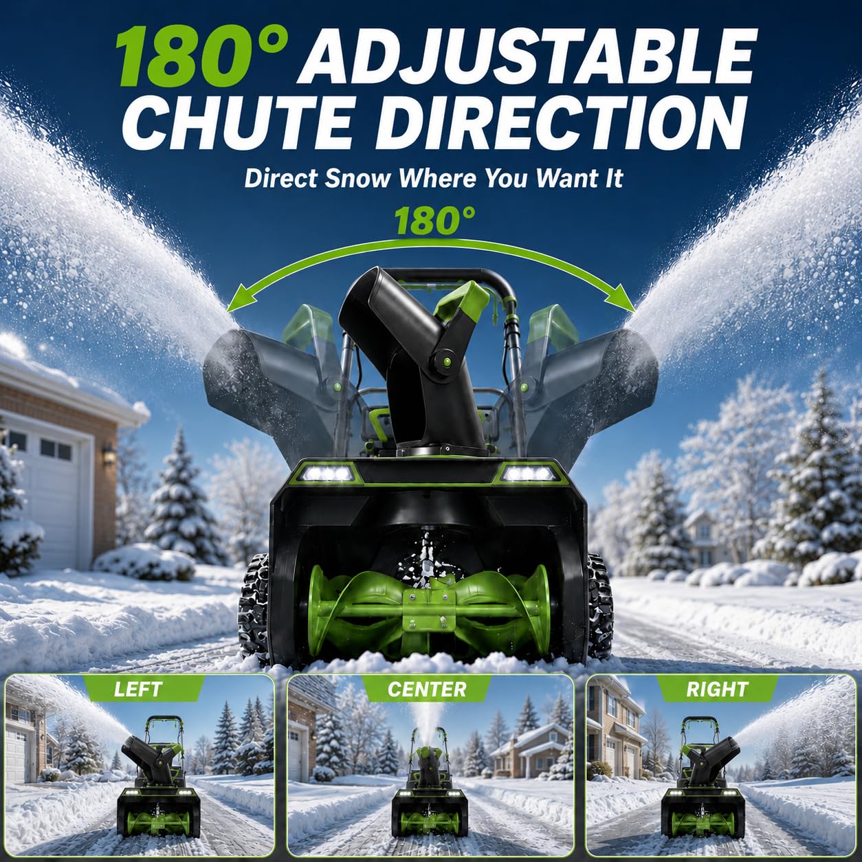 Souffleuse à Neige sans Fil 40V, Souffleuse à Neige Électrique 50cm à Moteur sans Balai avec 2 Batteries 20V 4,0Ah et Chargeur, Projection 7,6m, Double LED pour Allée, Trottoir