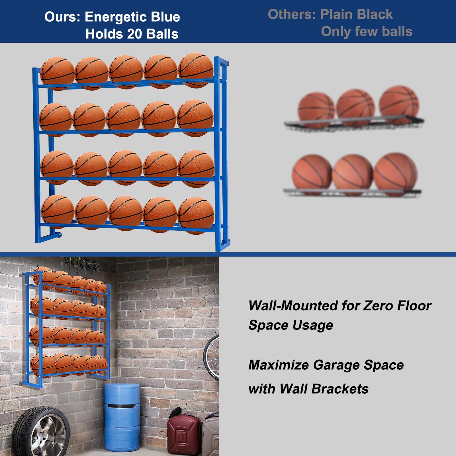 Snapklik.com : BIGalleons 20 Balls Storage Wall Mount, 4-Tier ...