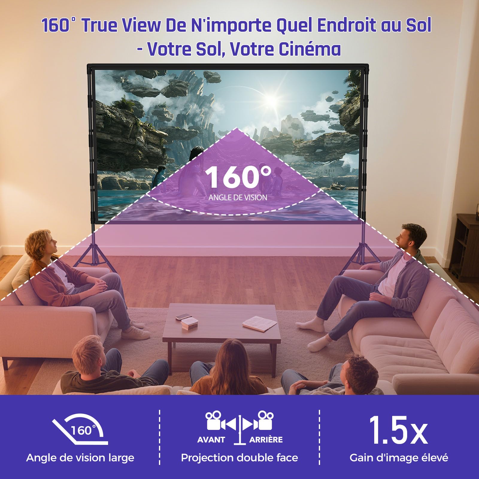 LEORFI Écran de Projection Portable 120 Pouces HD 4K 16:9 avec Trépied