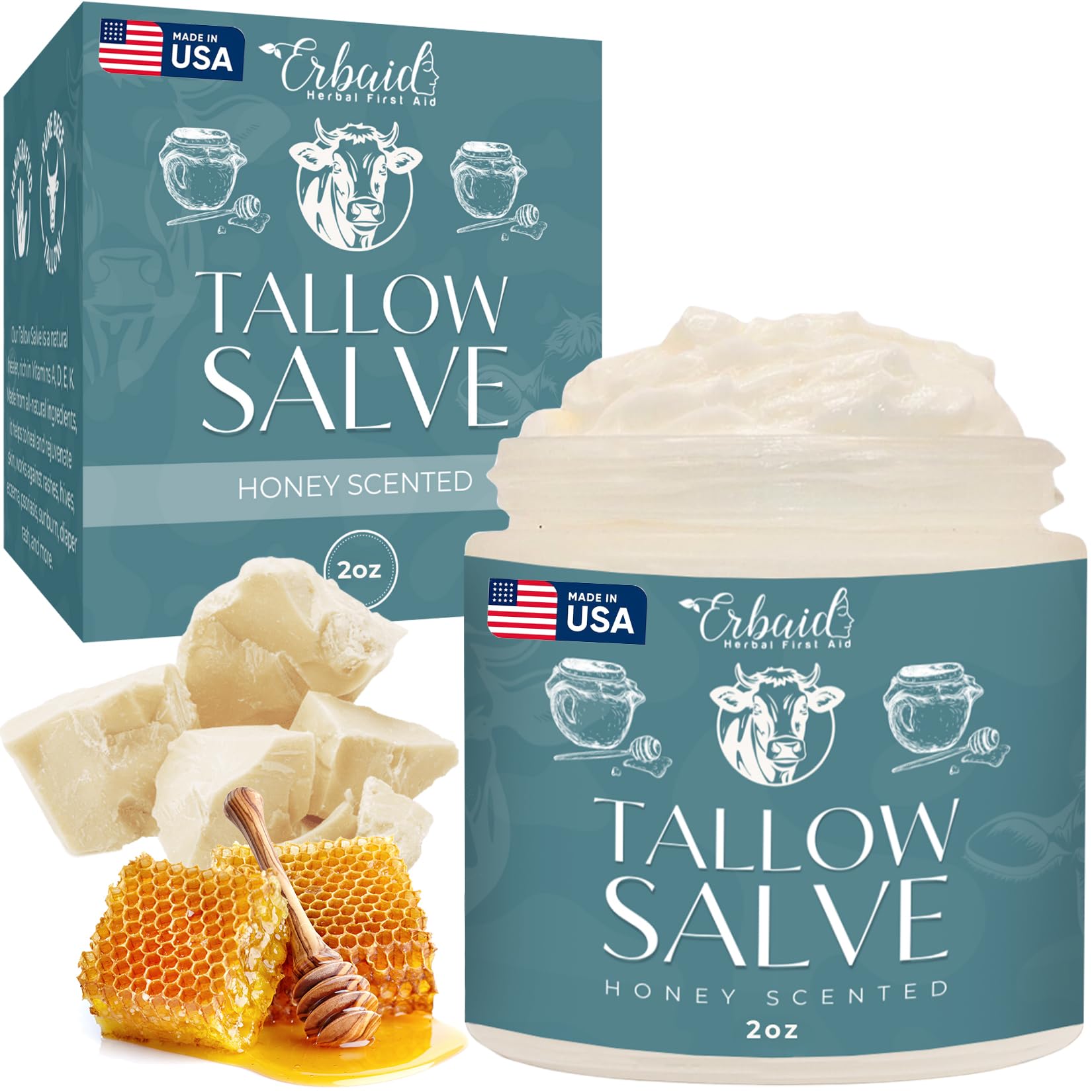 Beef Tallow Salve All Natural Grass Fed Beef Tallow Honey All Purpose Balm Moisturizing Body Salve Great for