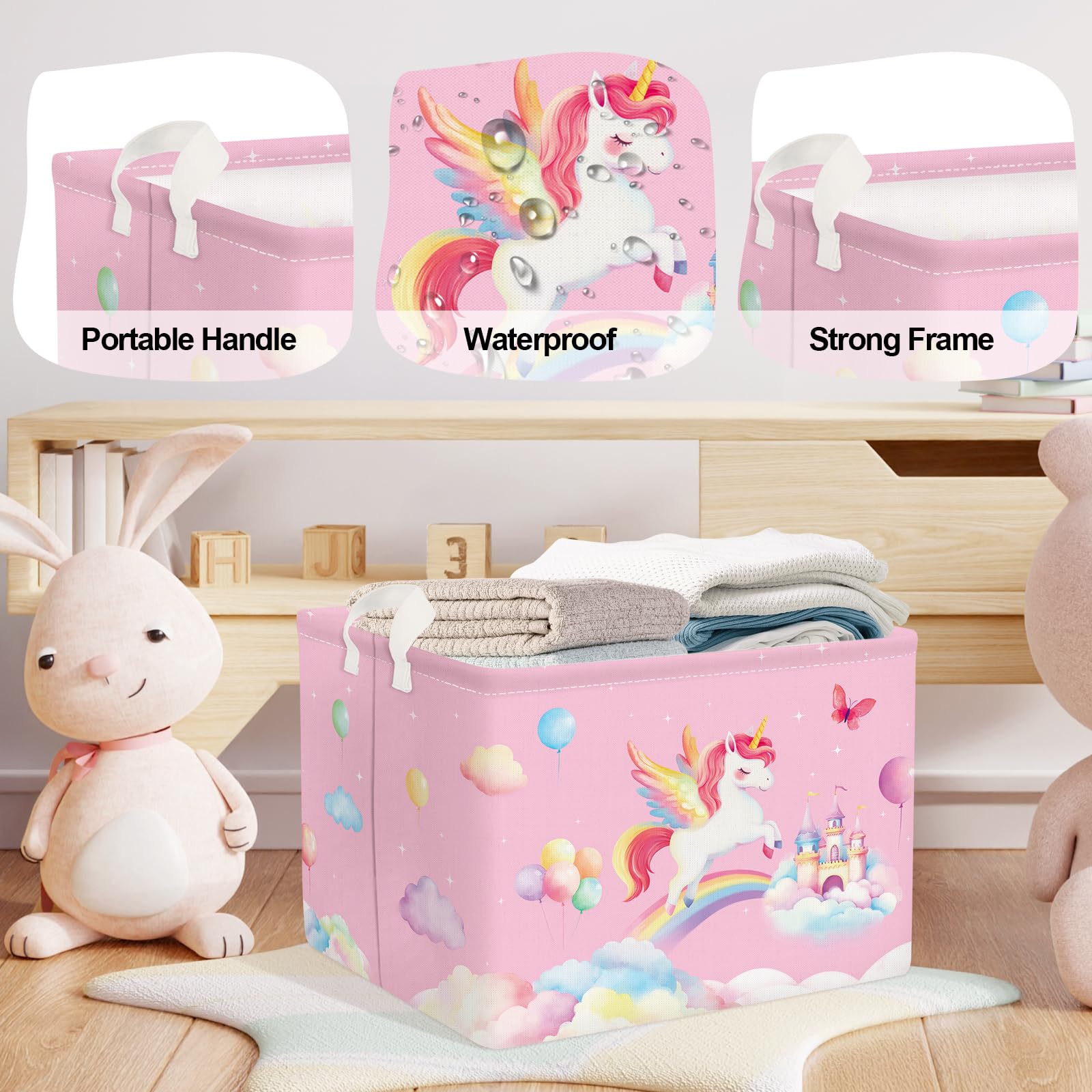 HUUMONSS Adorable Unicorn Storage Basket for Parents Organizing Kids Toys Clothes Large Girls Gift Toy Box Bin Laundry Hamper for Bathroom Shower,Rainbow,36L - Image 4