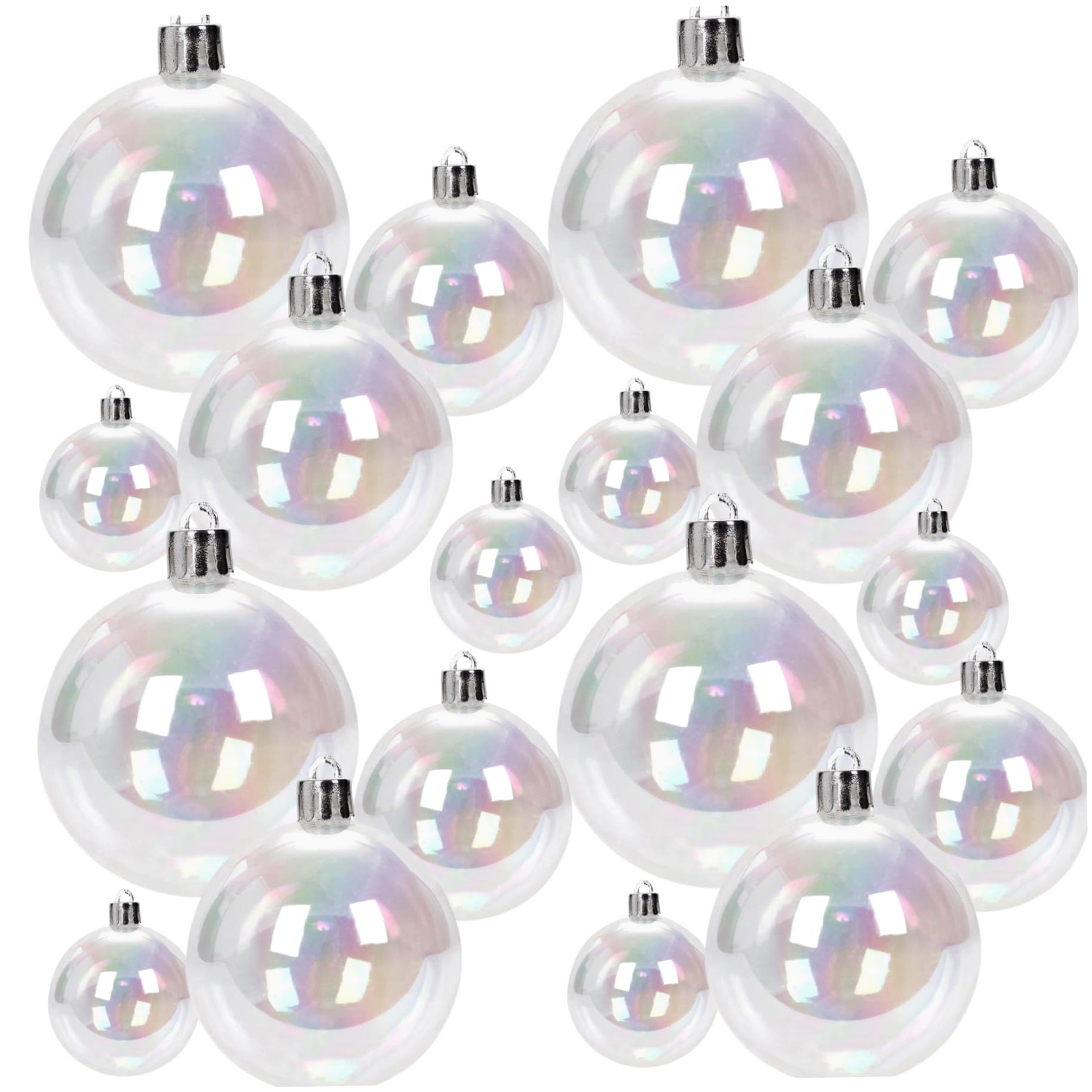 18 PCS/Set Clear Ornament Balls 4-Size Electroplated Plastic Iridescent Ornaments with Hanging Rings for Christmas Birthday Decorations Clear Ornament Balls Iridescent Ornaments Plastic