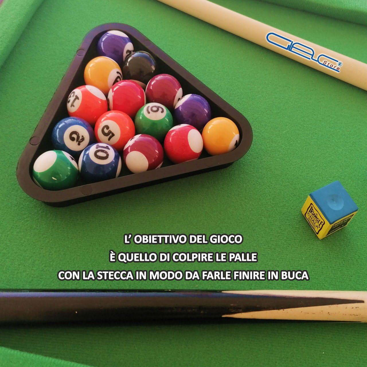 Mini tavolo da biliardo mobile - Copertura in feltro verde - 2 stecche 16 palle triangolo e gesso - Colore legno chiaro - Ideale per bambini e adulti 69x36x17 cm