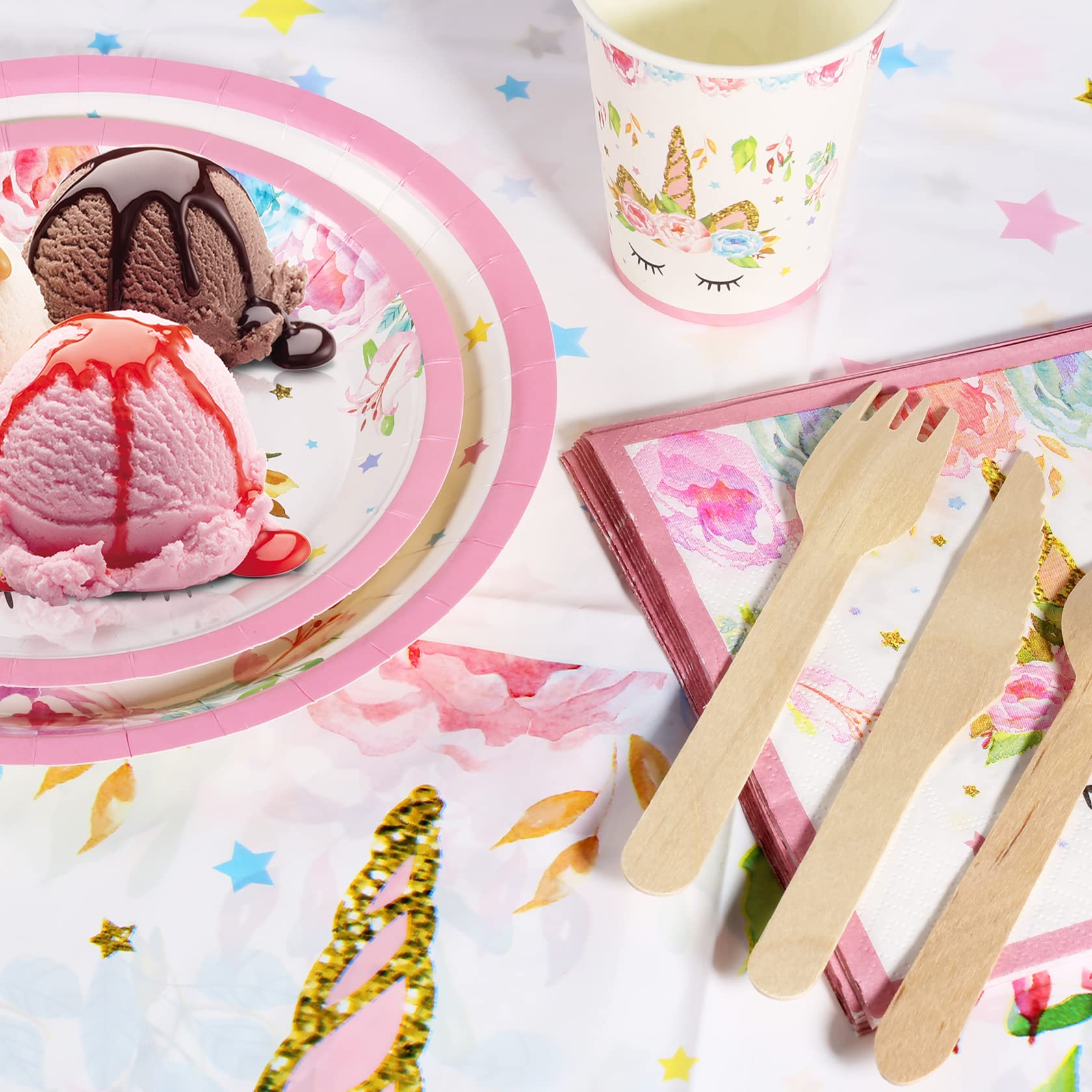 Lot De 139 Décorations D'anniversaire Licorne Pour Filles, Y Compris Bannière, Assiettes, Tasses, Serviettes, Couverts Et Nappes, Pour 16 Invités