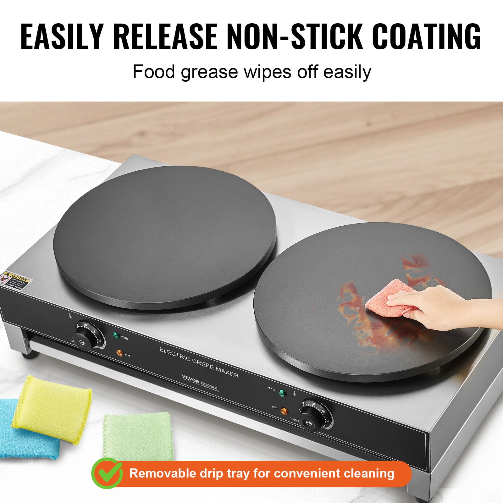 VEVOR Crepiera Elettrica, Macchina per Crepes Commerciale a Doppia Testa 406 mm, Piastra Crepes Piastra Piana 6000 W, Macchina in Acciaio Inox Antiaderente, Fornello Circolare, Senza Spina