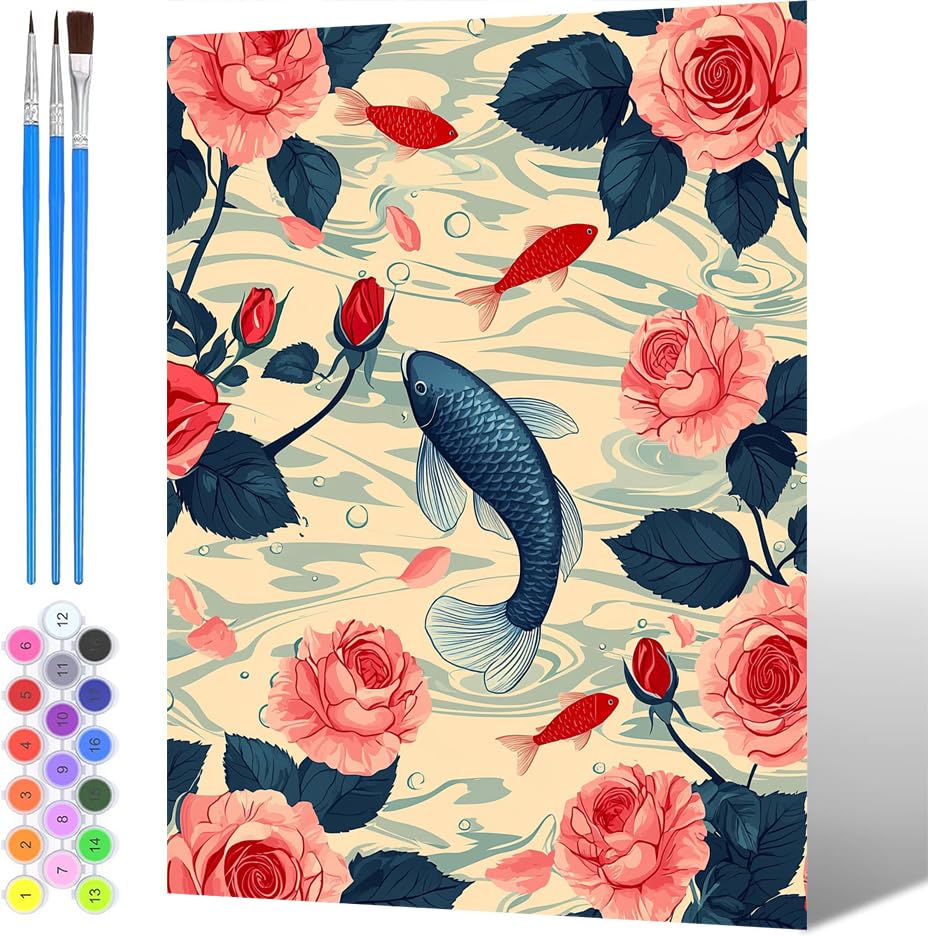 Pintura por Números para Adultos Flor, Painting by Numbers Kits Animales, DIY Pintura por números para adultosy niños, con Pinceles Pigmento Acrílico (sin marco), Decoraciones del Hogar 40x50cm -1574